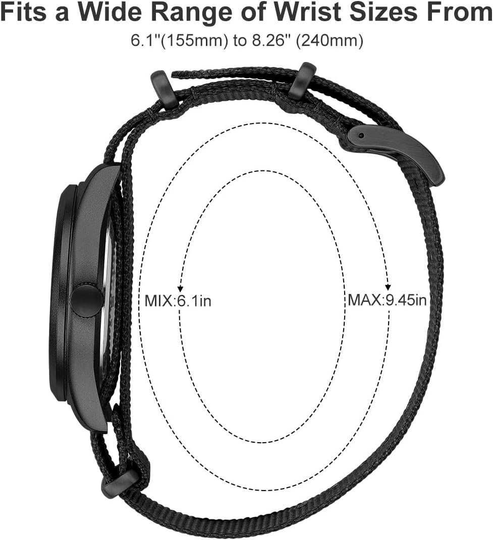 GOLDEN HOUR Men's Nylon Slip-Thru Strap Watch with Military Time Easy Read Dial Glowing Hands - Image 5