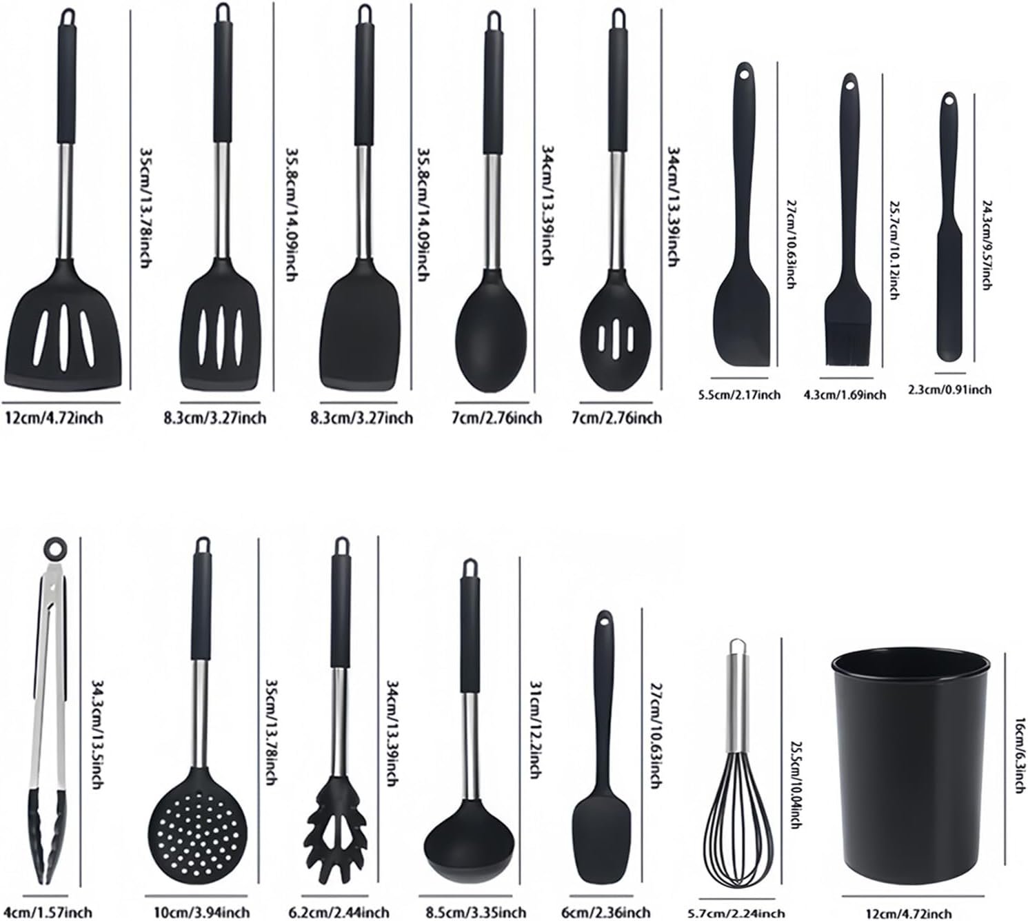 15-Piece Kitchen Utensils Set, 446°F Heat Resistant Silicone Utensil Set, Cooking Utensil Set With Stainless Steel Handles, Dishwasher Safe Bpa Free (Black) - Image 4