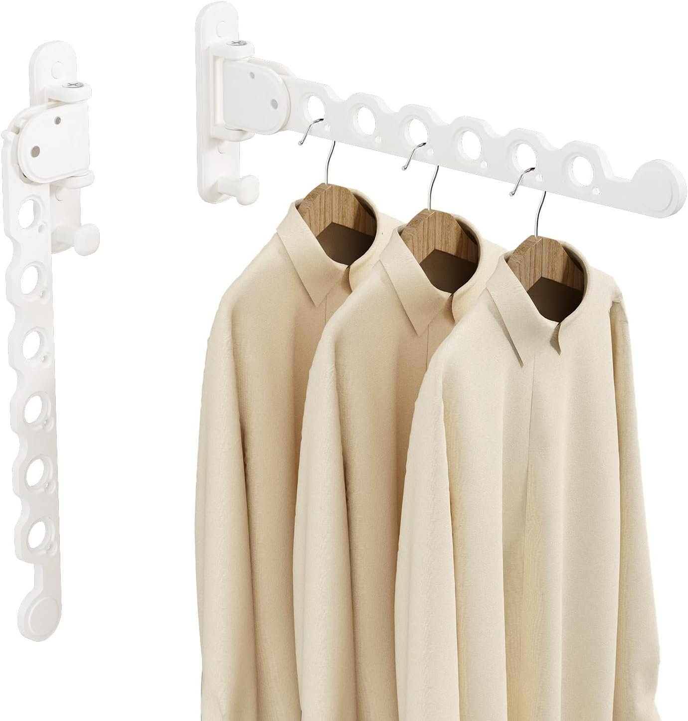 Danpoo Clothes Drying Rack Foldable Wall Mounted Laundry Drying Rack Clothing Coat Hanger Clothes Dryer White - Image 2