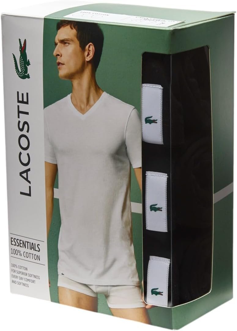 Lacoste Men's 100% Cotton Regular Fit Crew Neck Undershirt, 3-Pack - Image 6