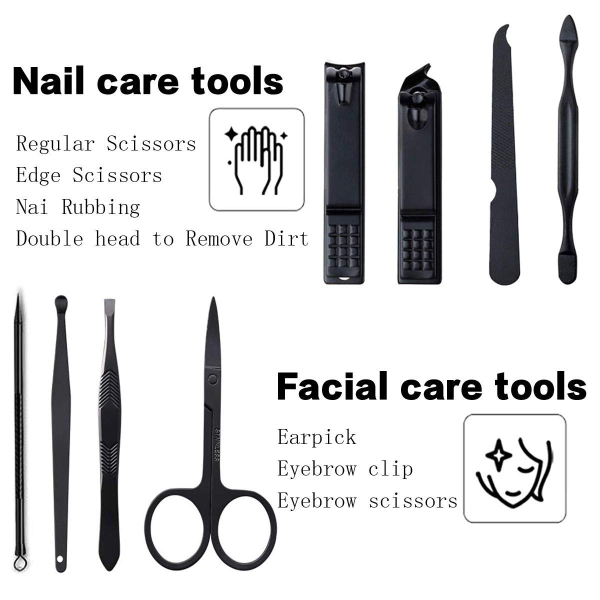 Manicure Kit Nail Clippers Set Stainless Steel Professional Pedicure Black 8 in 1 Grooming Nail Scissors Cutter Ear Pick Tweezers Scissors Eyebrow Nail file ... for Man&Women gift (black/red_8in1) - Image 5