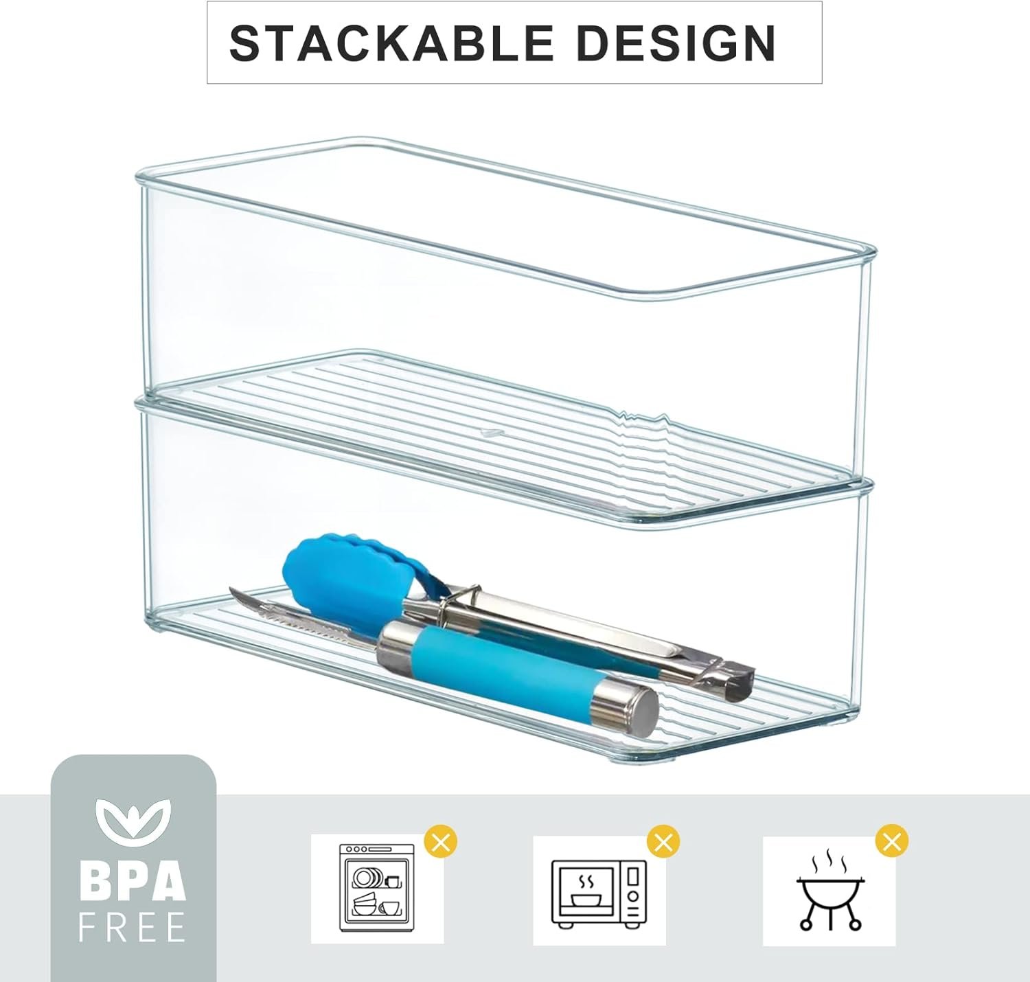 Hudgan 8 Pack Clear Plastic Drawer Organizer Bins Set, Stackable Cutlery Storage Bins Trays for Organizing Kitchen, Bathroom, Office, Crafts, Gadgets, Cabinet Supplies - Image 8