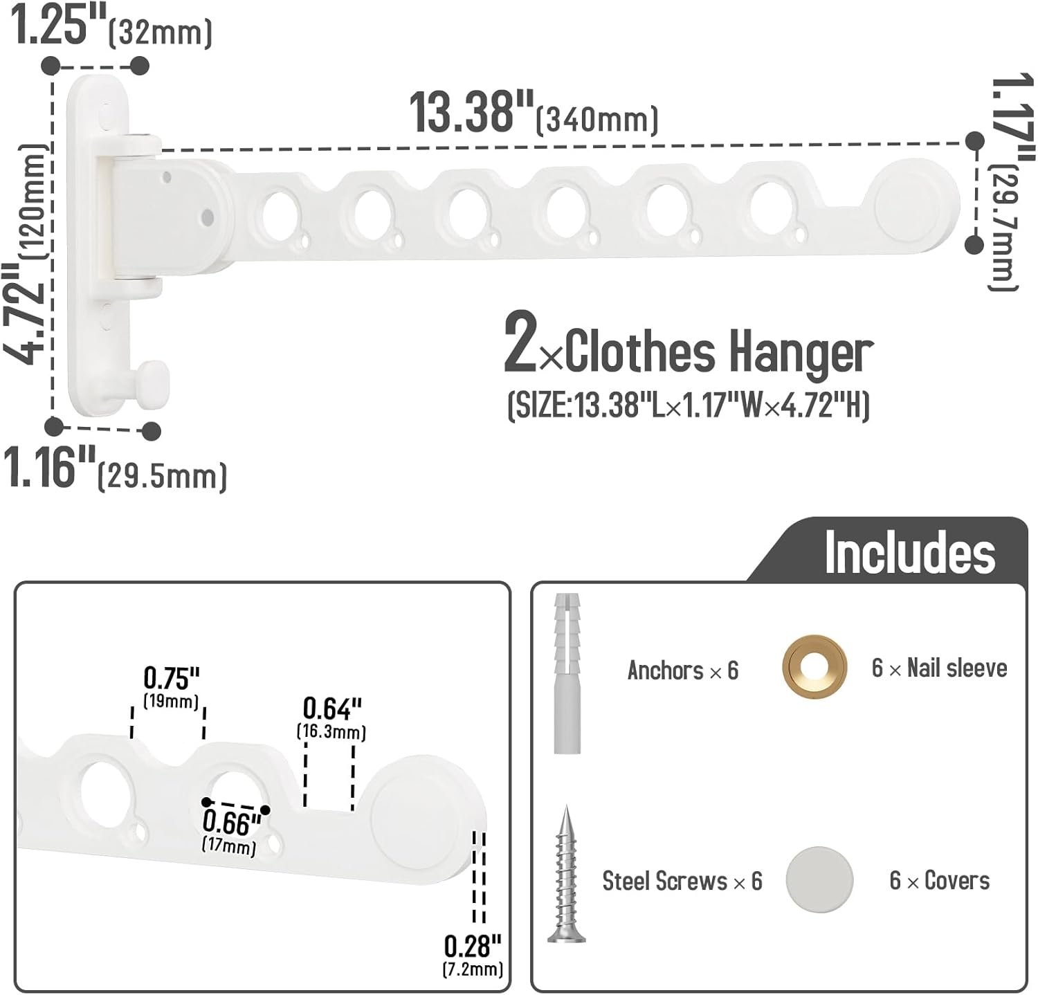 Danpoo Clothes Drying Rack Foldable Wall Mounted Laundry Drying Rack Clothing Coat Hanger Clothes Dryer White - Image 6