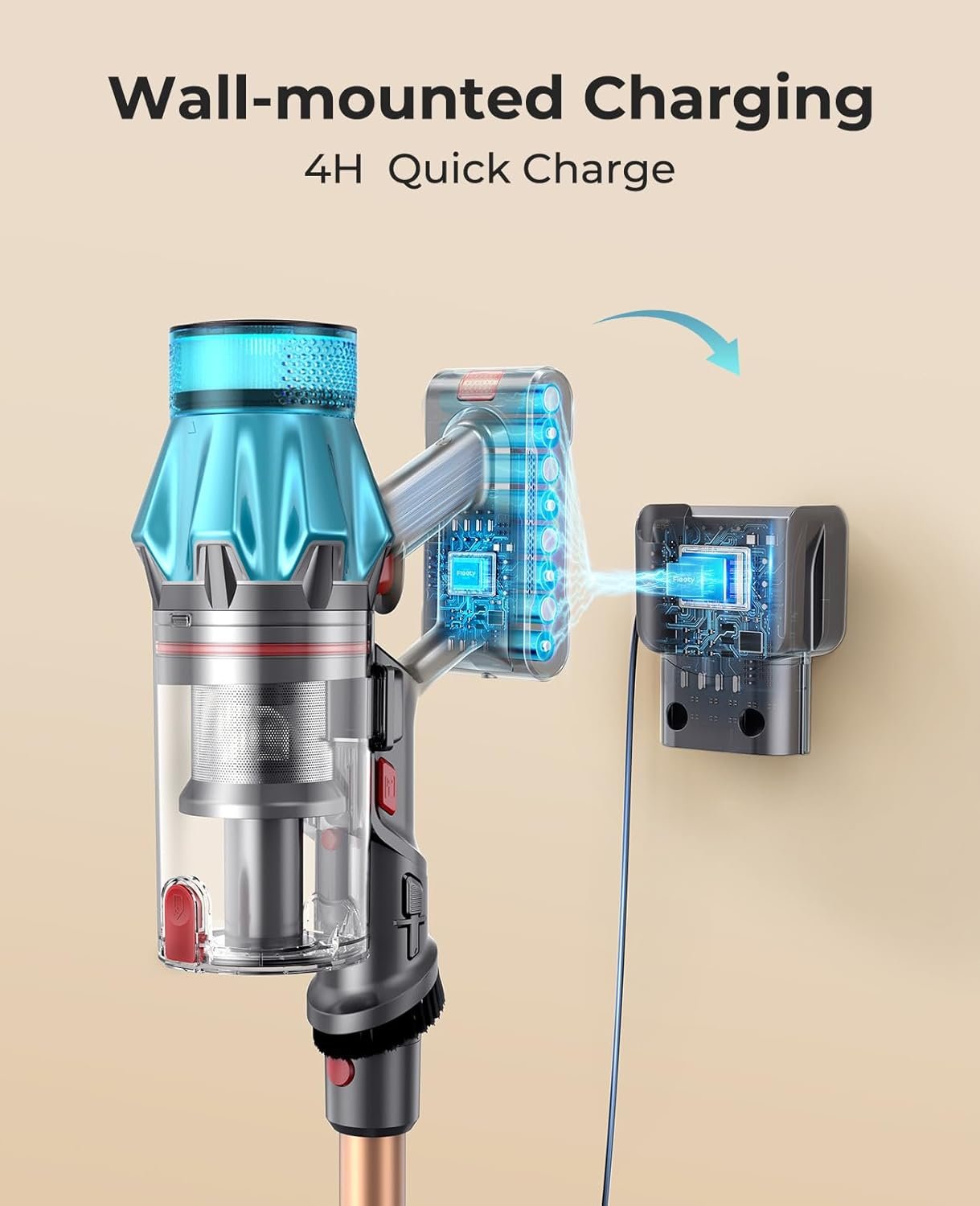 Cordless Vacuum Cleaner 550W/45Kpa, Stick Vacuum Cleaners 60 Mins Max Runtime with Charging Dock, Self-Standing Handheld Vacuum with Touch Display, 6-in-1 Vacuum Cleaner for Carpet/Hard Floor/Pet Hair - Image 8