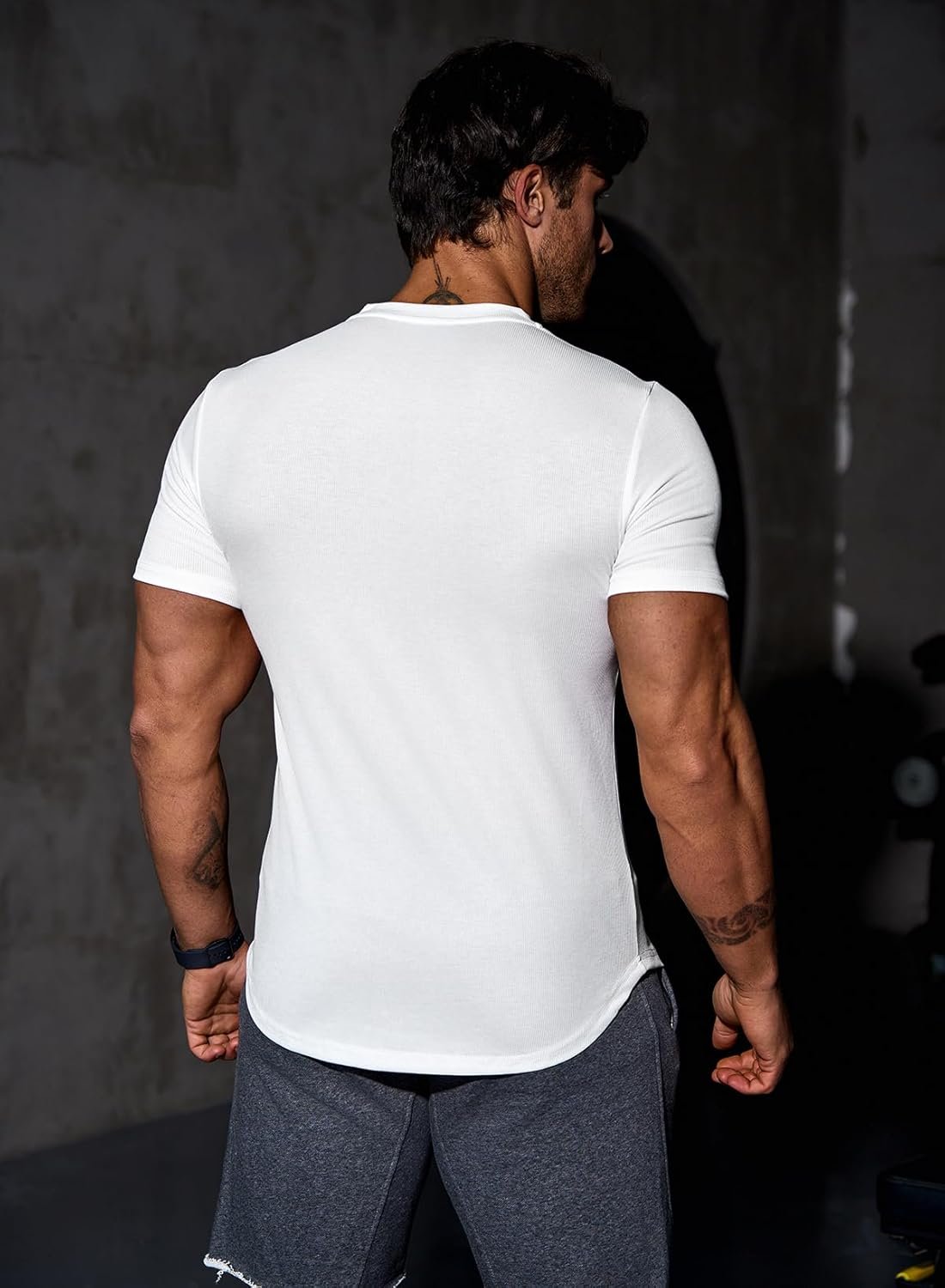 JMIERR Mens Muscle Slim T Shirt V-Neck Longline Henley Shirt Gym Workout Athletic Tee Shirts - Image 7