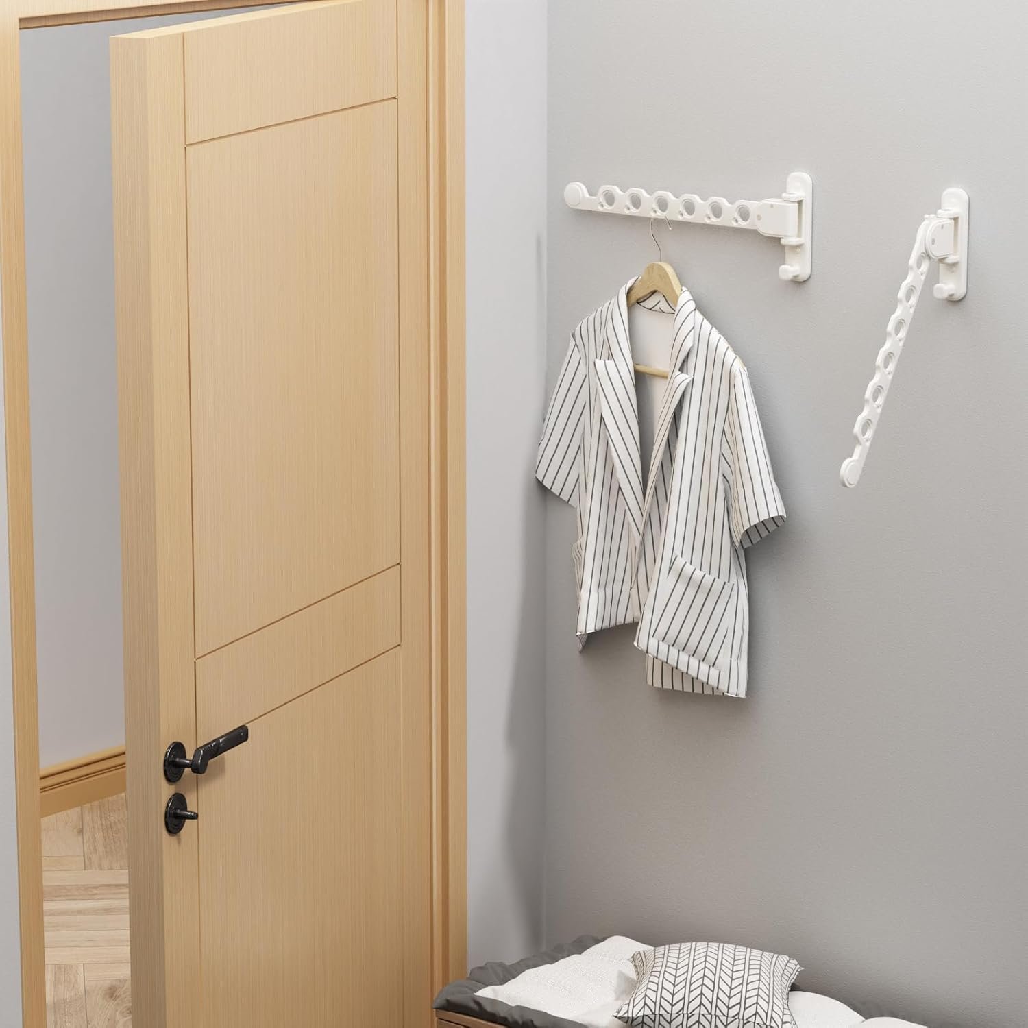 Danpoo Clothes Drying Rack Foldable Wall Mounted Laundry Drying Rack Clothing Coat Hanger Clothes Dryer White - Image 4