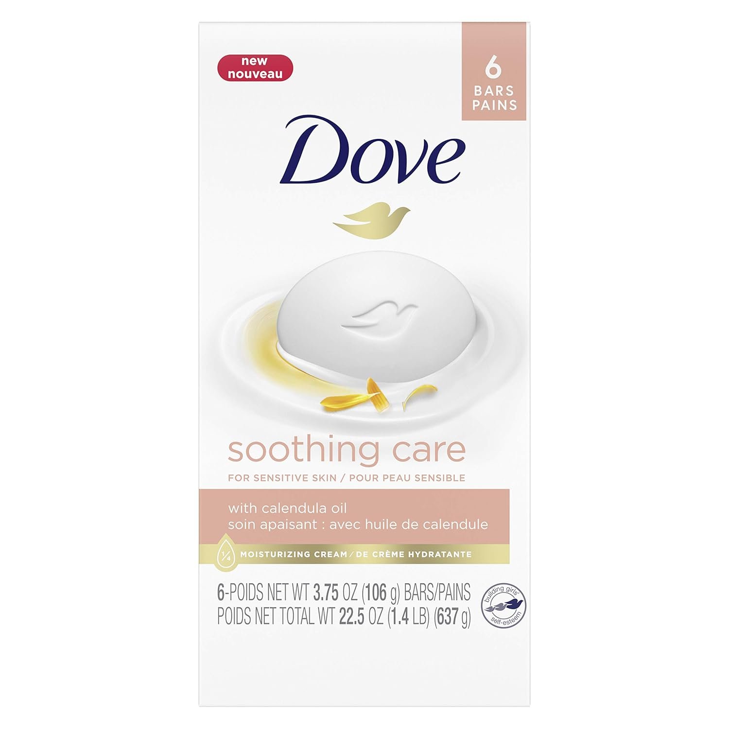 Dove Soothing Care Moisturizing Beauty Bar For Sensitive Skin with Calendula Oil Effectively Washes Away Bacteria, Hydrating and Replenishing Skin Care 3.75 oz 6 Bars - Image 2