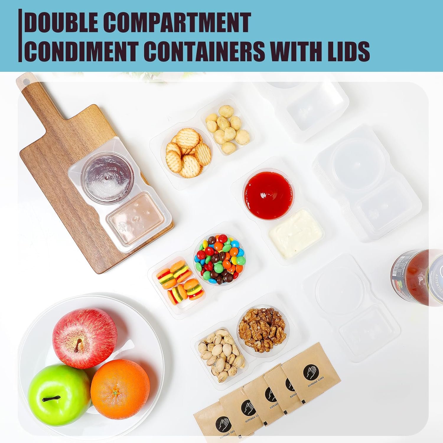 20 Sets Reusable Snack Containers with Lids, BPA-Free Double Compartment Condiment Storage, Leakproof Dipping Cups for Meal Prep, Portion Control, Travel & Outdoor Use (20) - Image 6