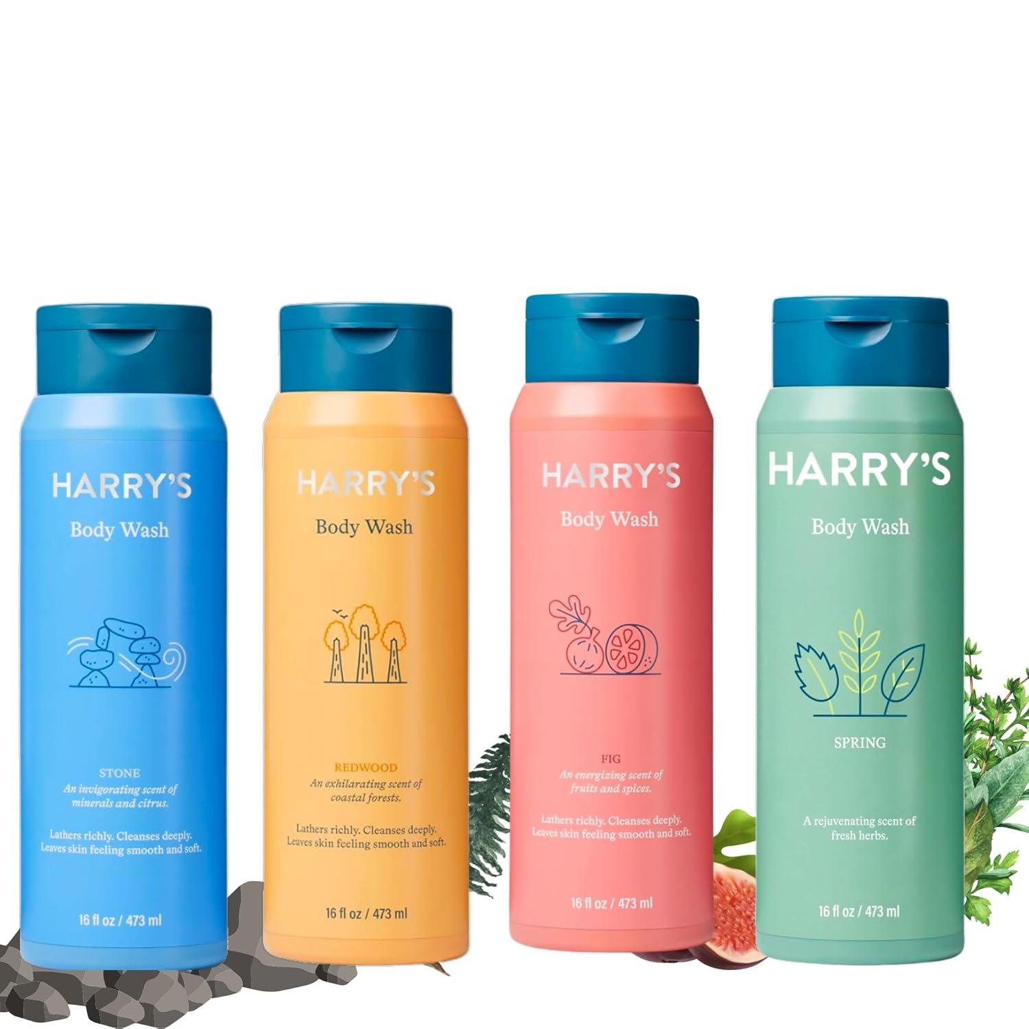 Harry's Men's Body Wash, 18 Fl oz (Pack of 4) | Men's Body Wash and Shower Gel Variety Pack - Stone, Redwood, Fig & Spring Scent | Sulfate-Free for Men - Image 2