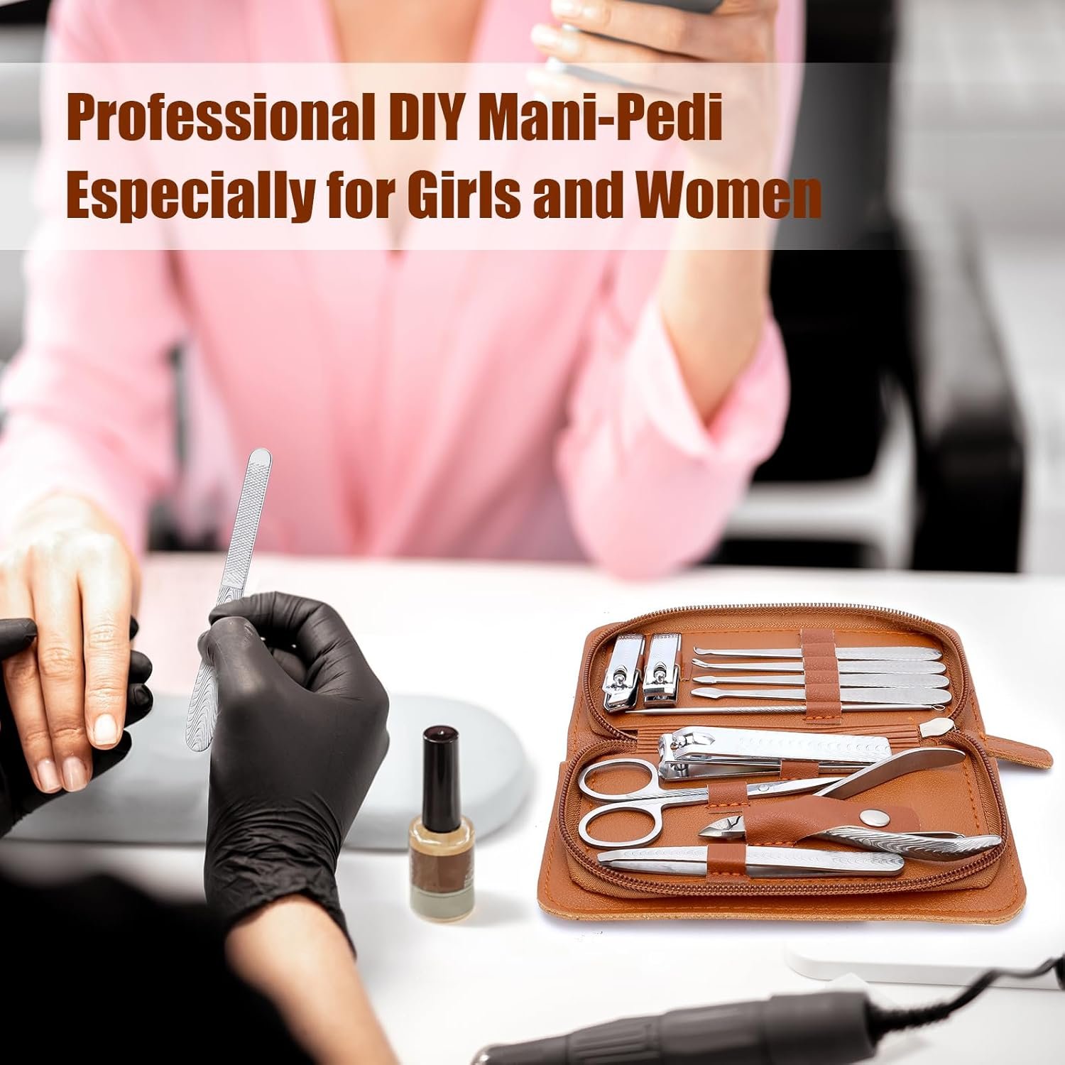 Manicure Set-Stainless Steel Nail Care Kit-12 in 1 Professional Ingrown Toenail Clipper Grooming Tool-Pedicure Kit & Toe Nail Cutter-Men Gifts for Grandpa Dad Husband on Fathers Day(Brown) - Image 7