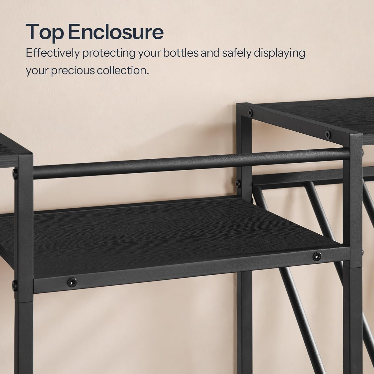 HOOBRO Wall Mounted Wine Rack, 3-Tier Floating Shelf with Glass and Bottle Holders Display Storage, for Dining Room, Kitchen, Living Room, Black BB23BJ01 - Image 9