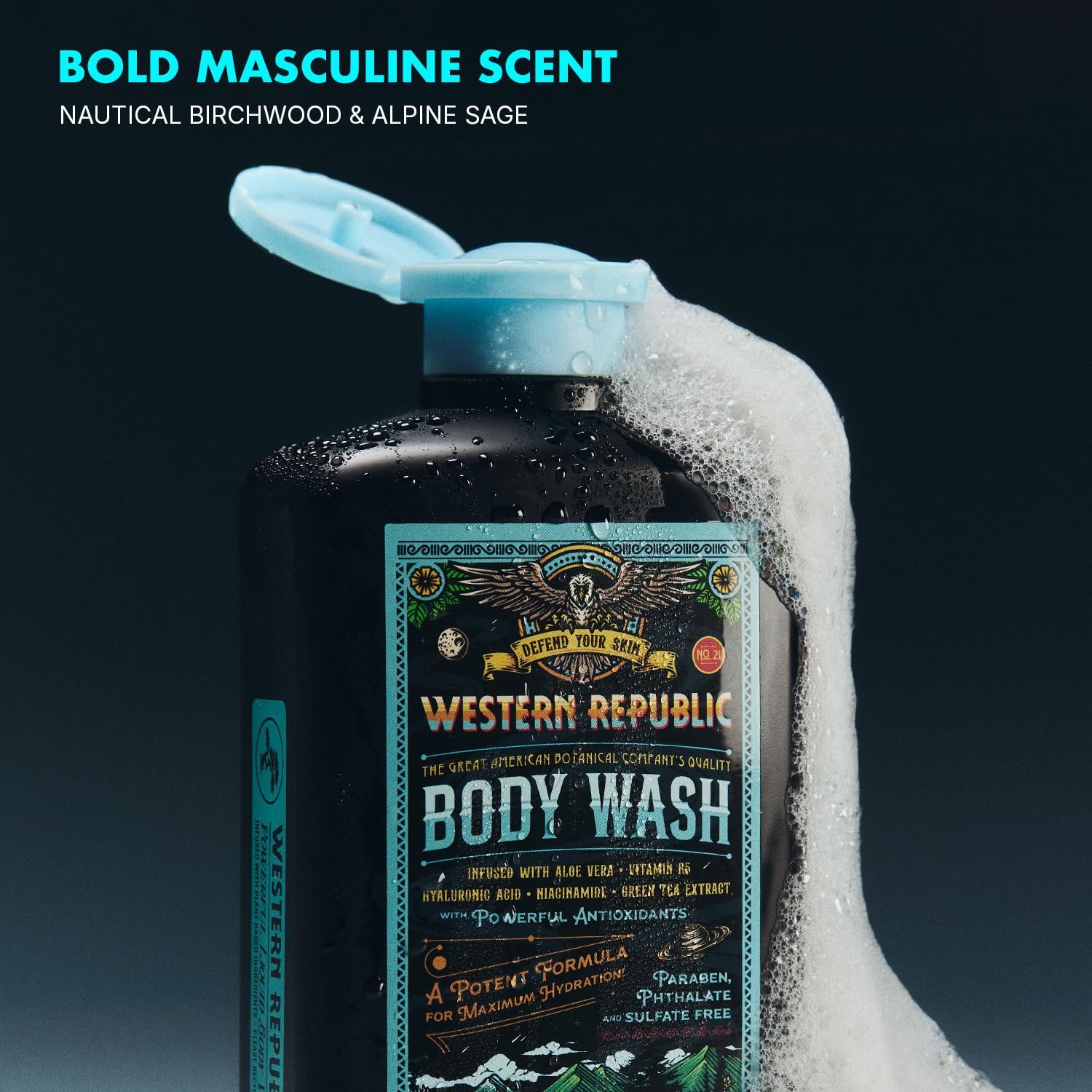 Men's Body Wash | Nautical Birchwood & Alpine Sage Scent and | Hydrating & Anti-Aging Formula with Aloe, Niacinamide & Hyaluronic Acid (2 Pack) | Made in USA - Image 6