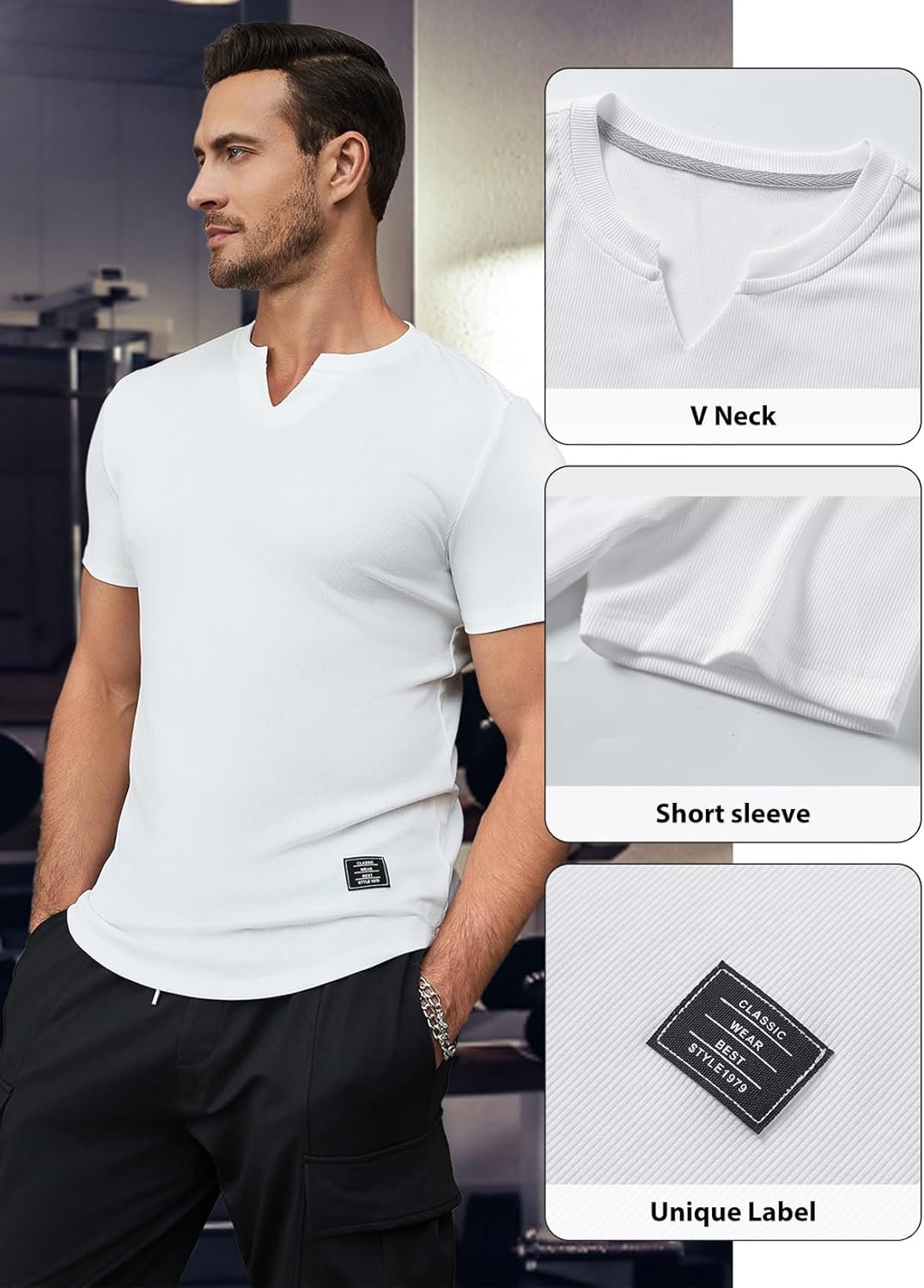 JMIERR Mens Muscle Slim T Shirt V-Neck Longline Henley Shirt Gym Workout Athletic Tee Shirts - Image 5