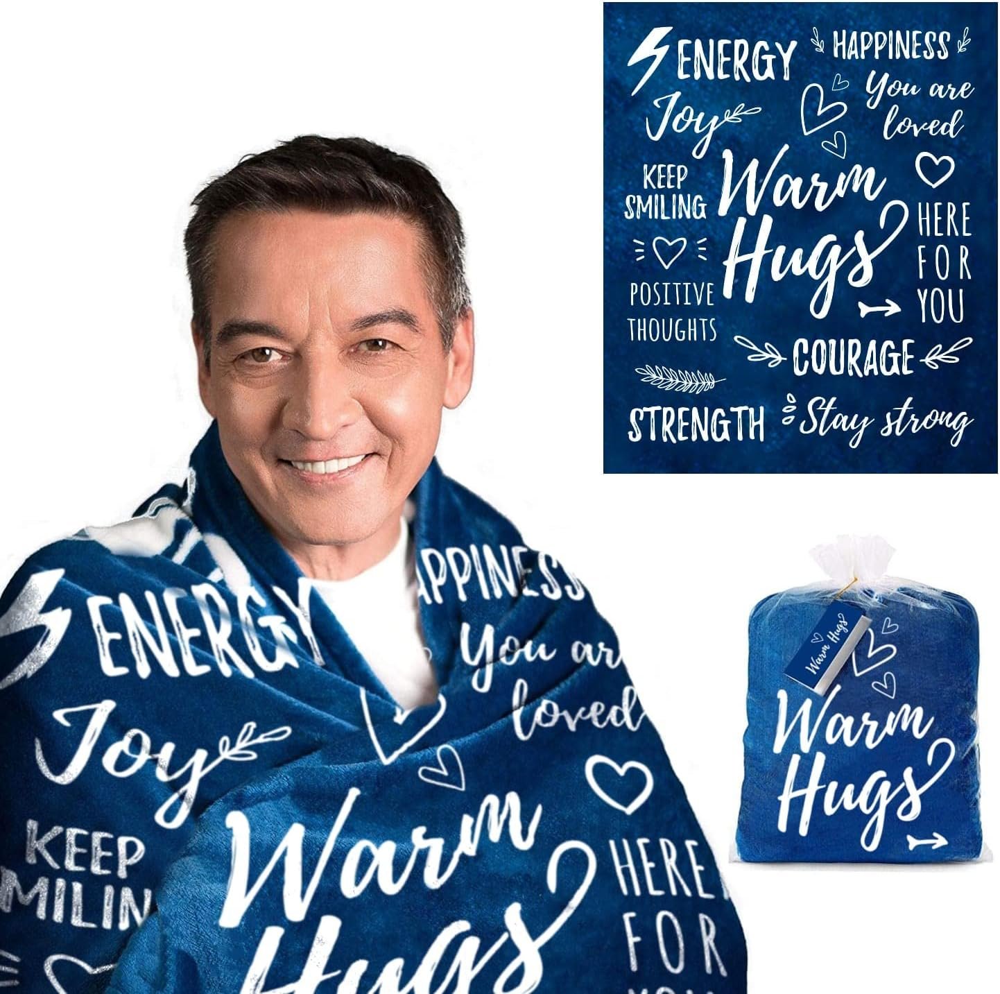 Get Well Blanket for Men & Women - Super Soft Healing Blanket with Inspirational Words - Get Well Soon Gifts for Men After Surgery, Chemo & Anyone During Hard Times - 50"x60", Dark Blue - Image 2