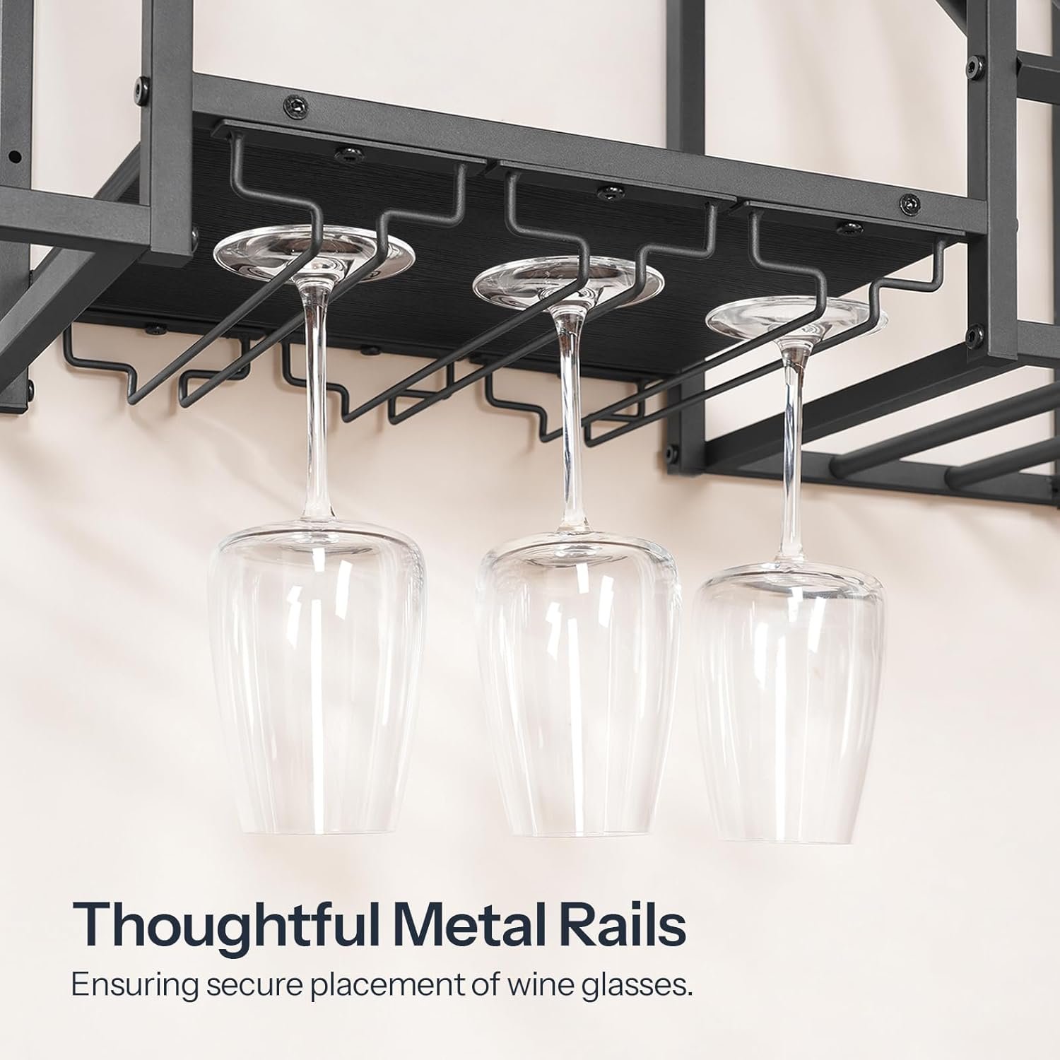 HOOBRO Wall Mounted Wine Rack, 3-Tier Floating Shelf with Glass and Bottle Holders Display Storage, for Dining Room, Kitchen, Living Room, Black BB23BJ01 - Image 8