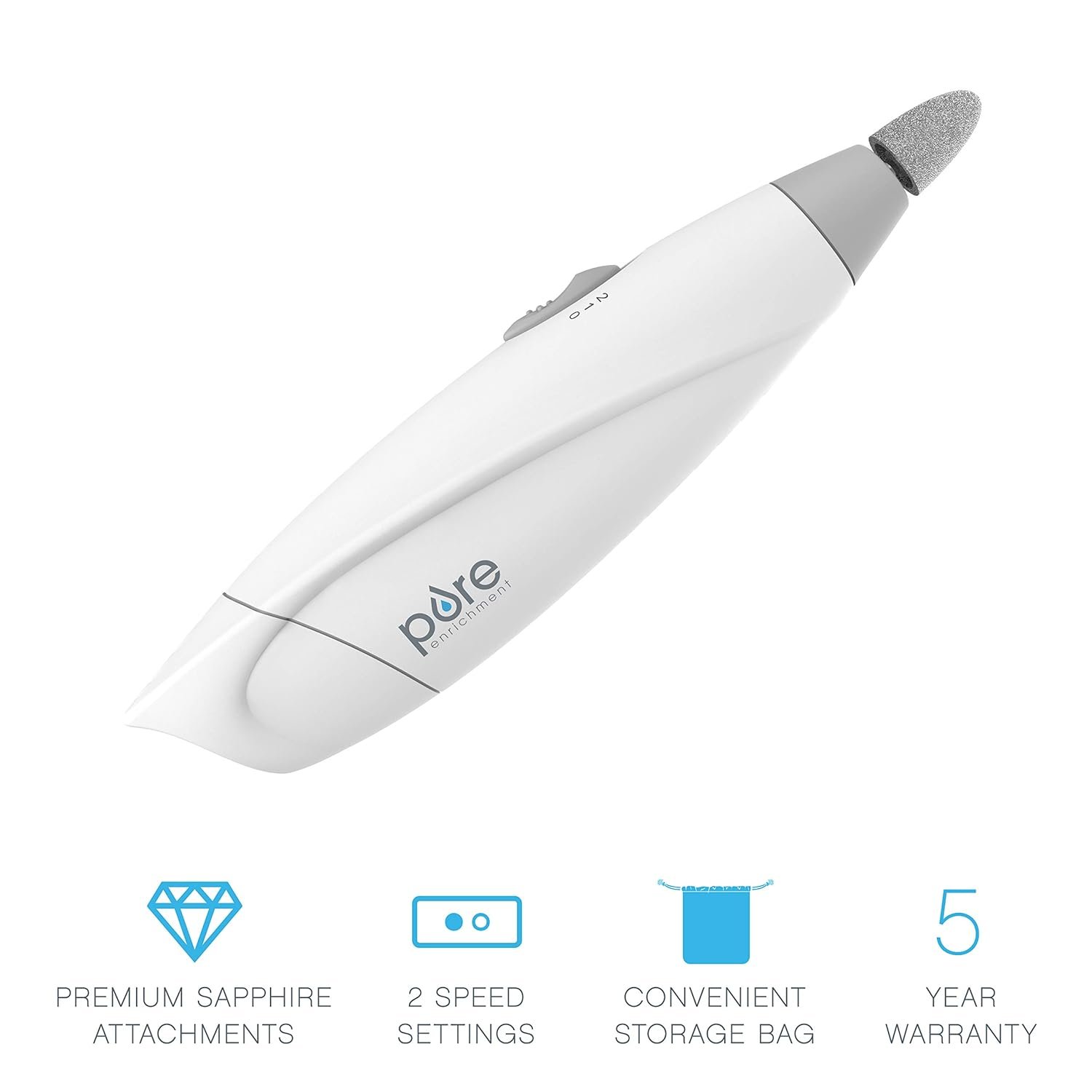 Pure Enrichment PureNails Express Cordless Manicure and Pedicure System - Portable, Battery-Powered Nail File with 5 Interchangeable Attachments, 2 Speeds and Storage Bag - Ideal for Travel & Home - Image 3
