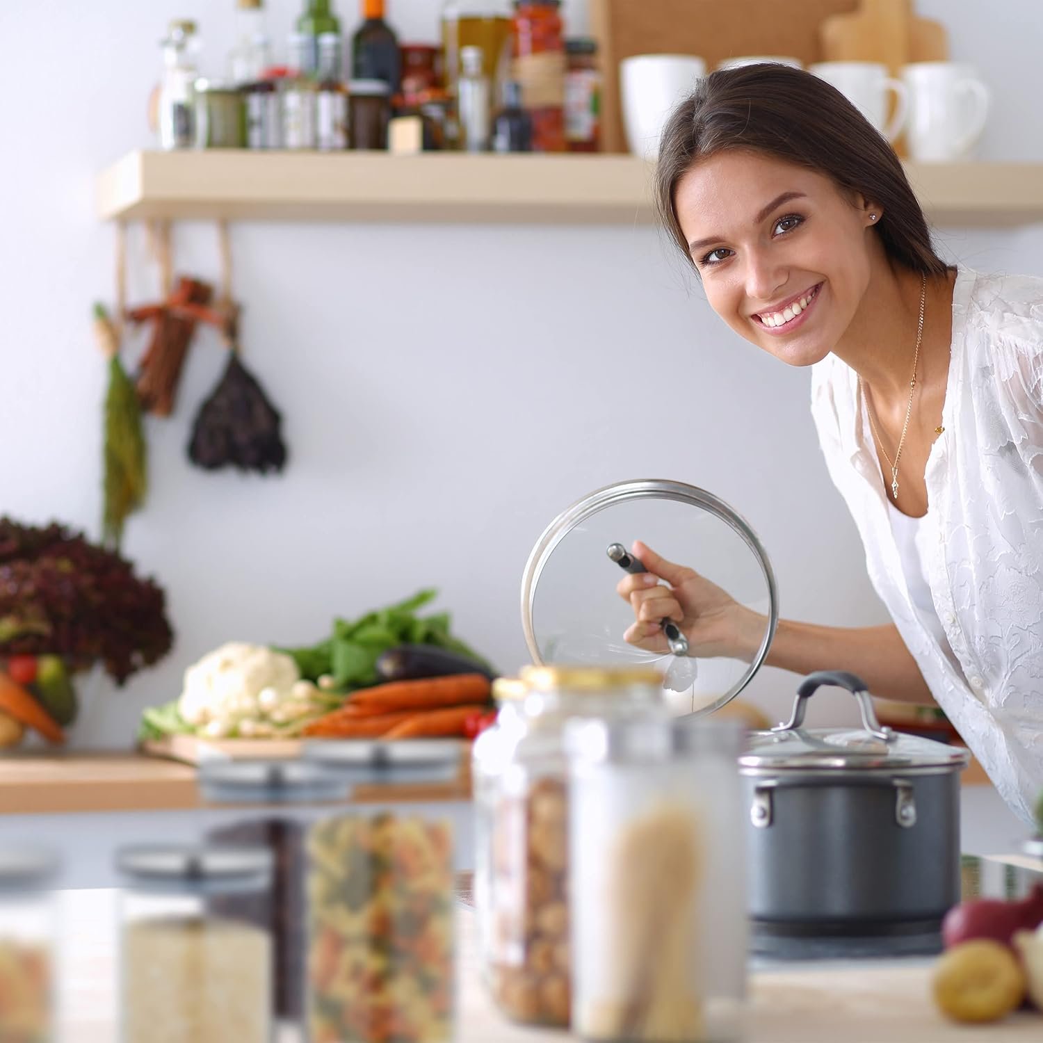 Storage Jars in Set of 6, in 3 Sizes, Stainless Steel Airtight Lids, Store Dry Food, Glass, Transparent/Silver, 18 x 10 cm - Image 4