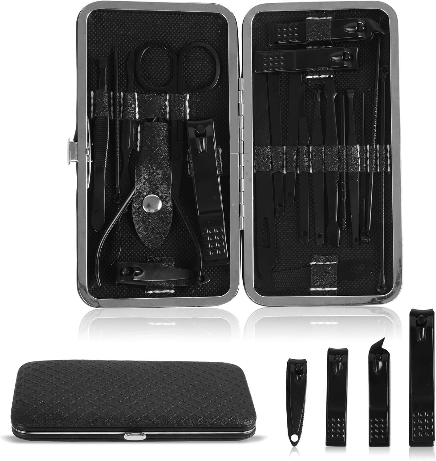 Nail Clippers Set, 21-in-1 Piece Manicure Set & Pedicure Kit, Stainless Steel Fingernail & Toenail Clipper Cutters, Professional Nail Care Tools with Luxurious Travel Case for Men and Women, Black - Image 2