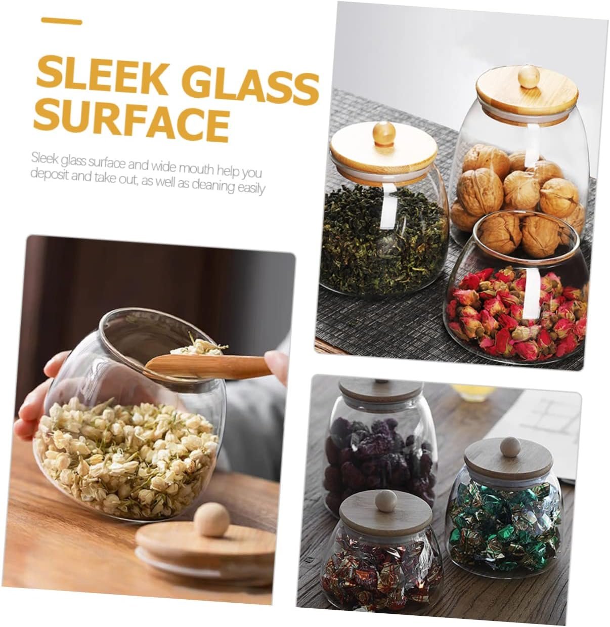 Glass Sealed Jar Mason Jars Food Storage Rice Container Seasoning Flour Oats Flour Sugar Bamboo Cover - Image 5