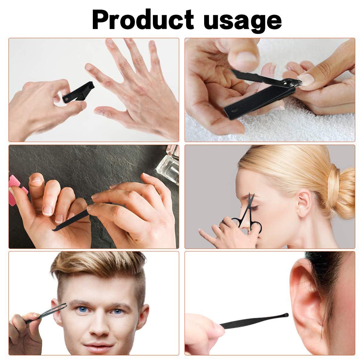 Manicure Kit Nail Clippers Set Stainless Steel Professional Pedicure Black 8 in 1 Grooming Nail Scissors Cutter Ear Pick Tweezers Scissors Eyebrow Nail file ... for Man&Women gift (black/red_8in1) - Image 6