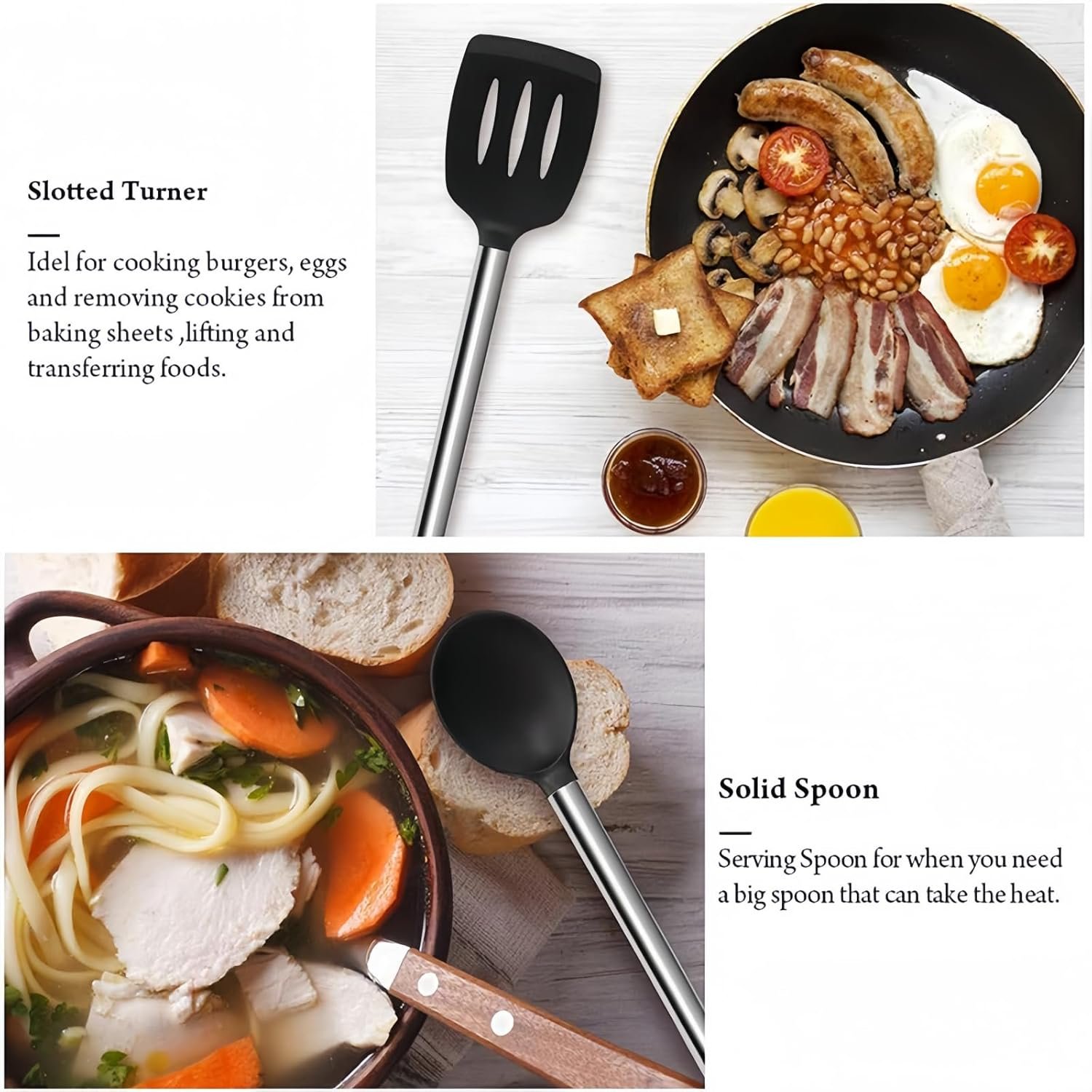 15-Piece Kitchen Utensils Set, 446°F Heat Resistant Silicone Utensil Set, Cooking Utensil Set With Stainless Steel Handles, Dishwasher Safe Bpa Free (Black) - Image 5