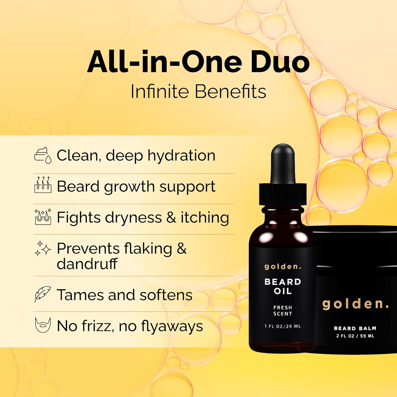 Golden Grooming Beard Oil & Balm Bundle for Men | Natural Growth Kit with Shea Butter | 2-Sets of 2oz Balm & 1oz Oil | Fresh Scent - Image 3