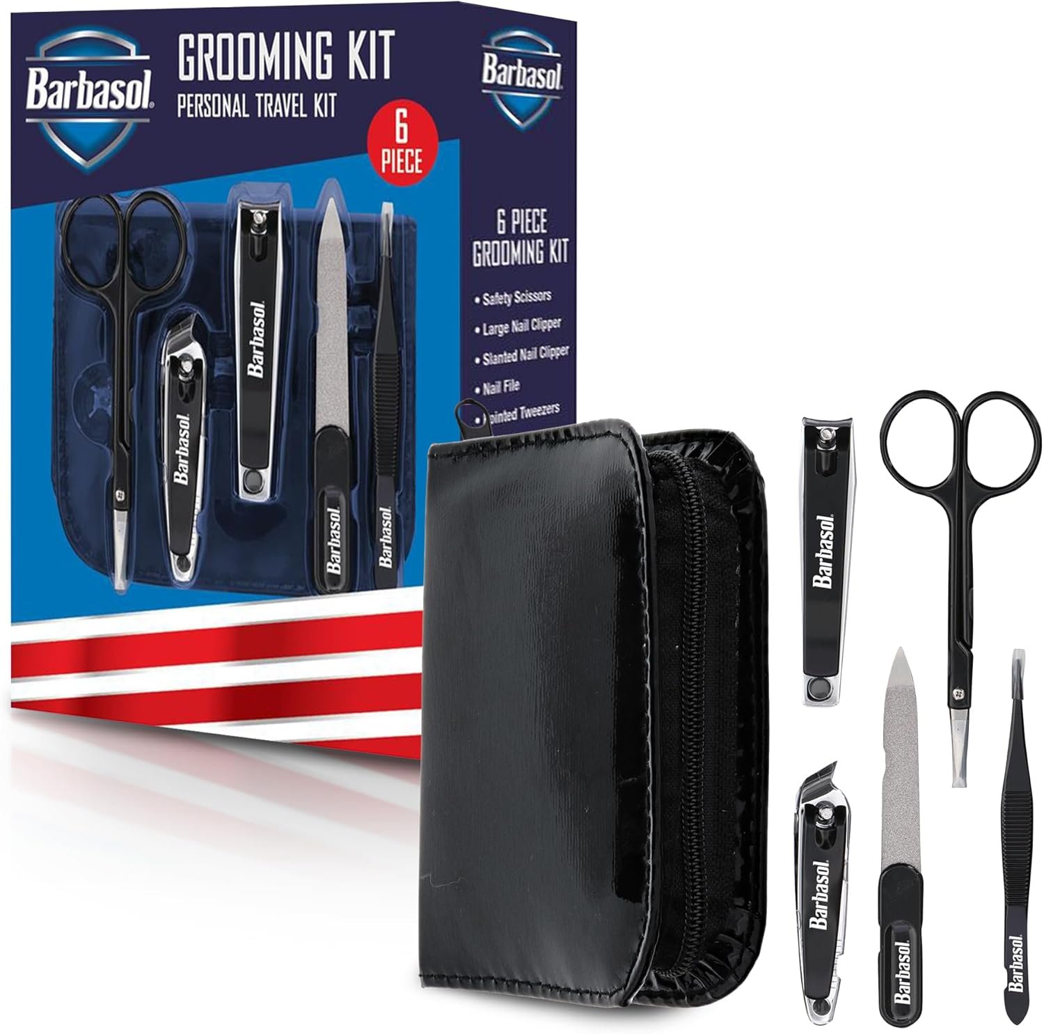 Barbasol 8 Piece Travel Manicure Set with Scissors, Nail Clippers, Nail File, Tweezers, Cuticle Pushers and Travel Case - Image 2