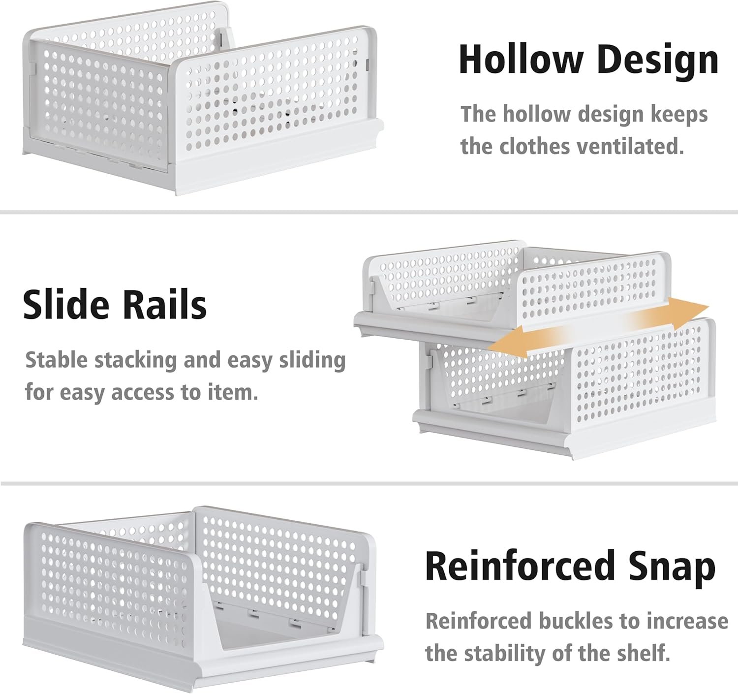 Stackable Plastic Storage Basket Closet Organizer Bin Foldable Clothes Organizer Storage Drawer Shelf Container for Living Room Bathroom Kitchen Office Laundry Room - Image 6