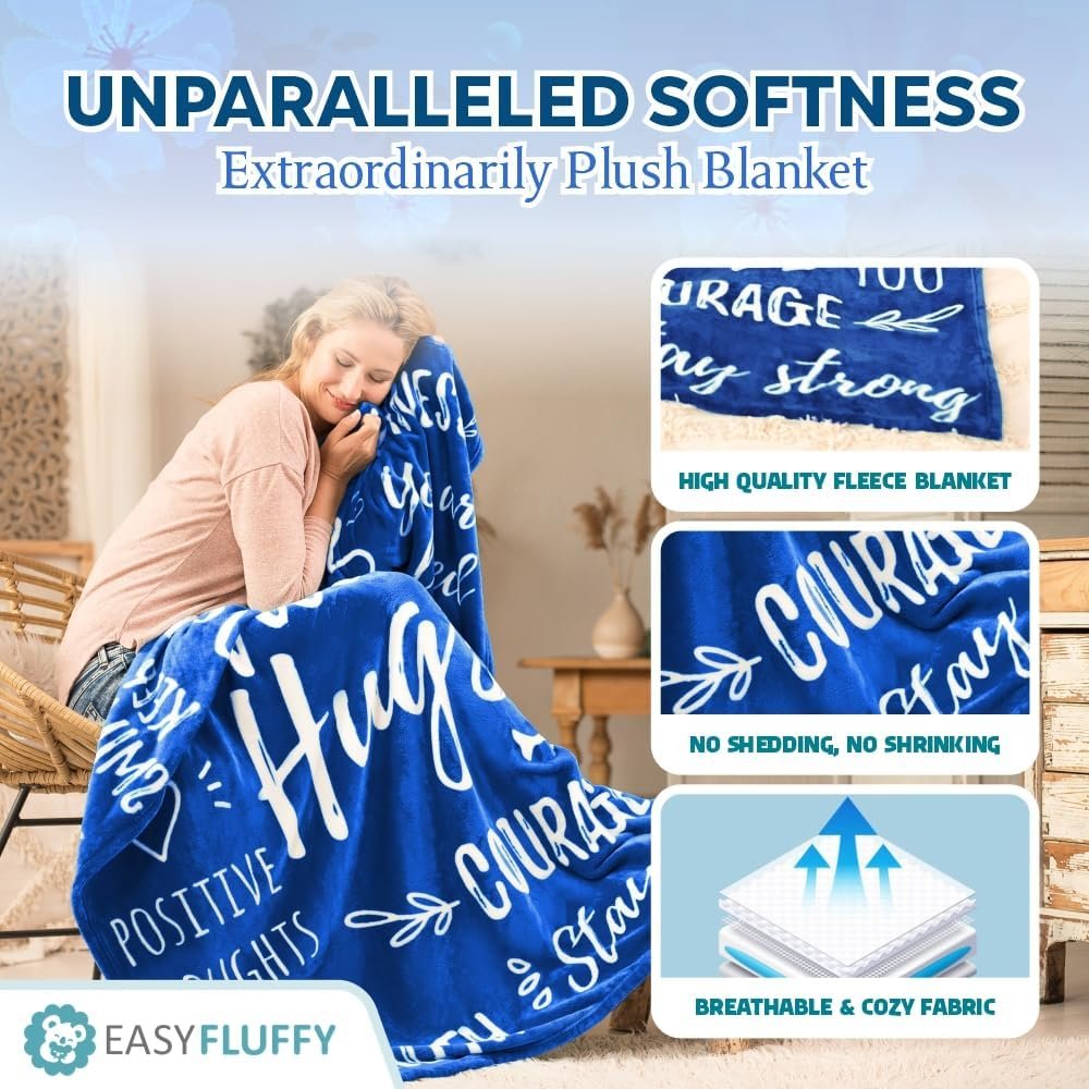 Get Well Blanket for Men & Women - Super Soft Healing Blanket with Inspirational Words - Get Well Soon Gifts for Men After Surgery, Chemo & Anyone During Hard Times - 50"x60", Dark Blue - Image 5