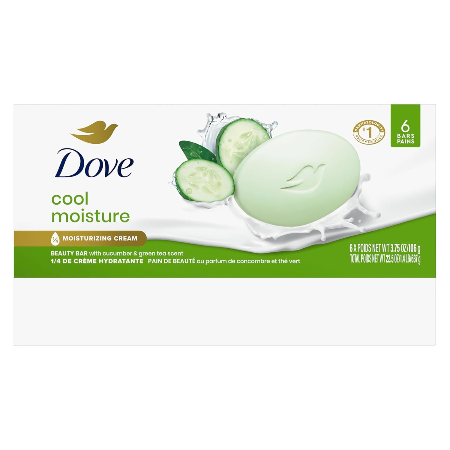 Dove Beauty Bar Soap Cool Moisture Cucumber & Green Tea Scent 6 Count for Refreshed Skin, Leaves Skin Refreshed 3.75 oz - Image 3