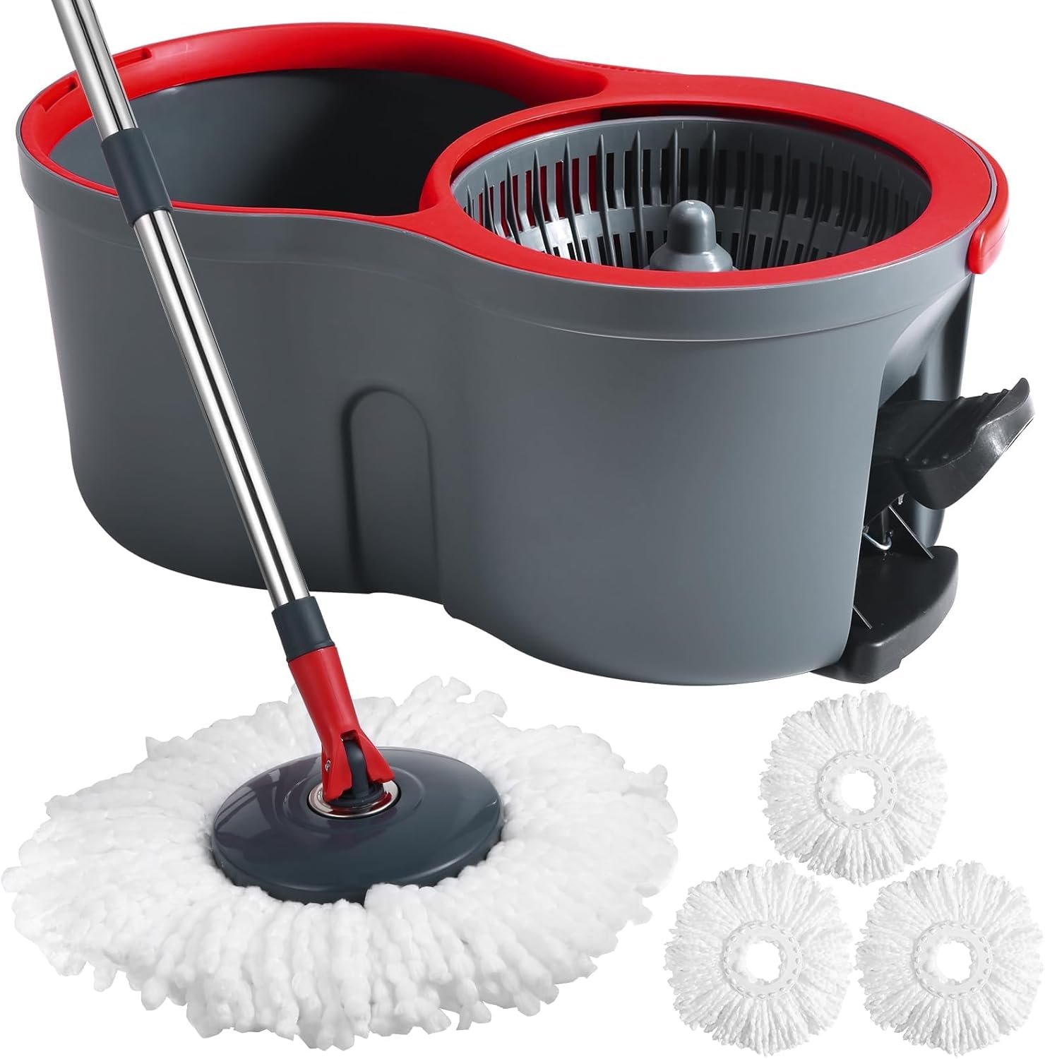 360° Spin Mop and Bucket Set Quick-Dry Technology,Mop and Bucket with Wringer Set for Home & Kitchen,Wet/Dry Floor Cleaning Kit with 4 Microfiber Mop Heads & Adjustable Handle - Image 2