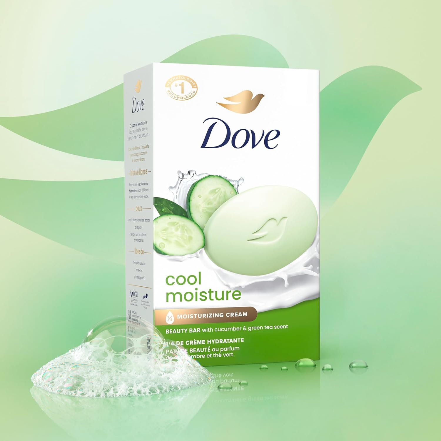 Dove Beauty Bar Soap Cool Moisture Cucumber & Green Tea Scent 6 Count for Refreshed Skin, Leaves Skin Refreshed 3.75 oz - Image 5