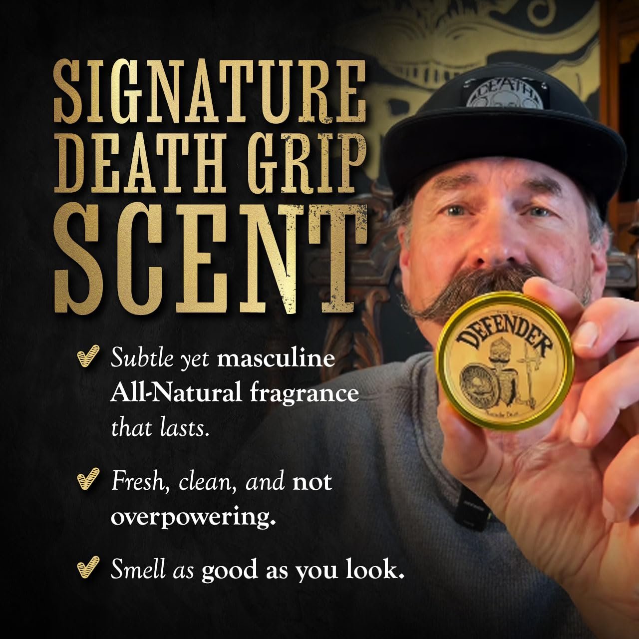 Mustache Balm for Men – Light to Medium Hold Beard & Moustache Wax – Natural Styling & Conditioning Grooming Kit – Soften & Shape Facial Hair 2oz – Death Grip - Image 5