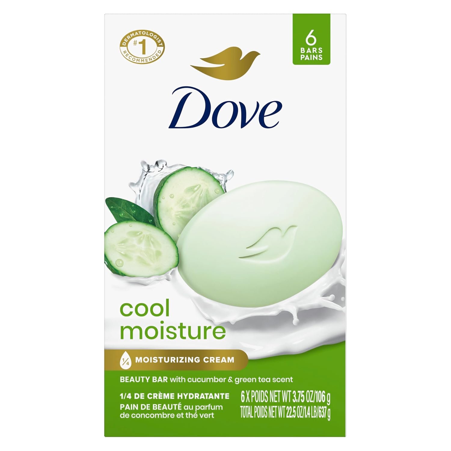 Dove Beauty Bar Soap Cool Moisture Cucumber & Green Tea Scent 6 Count for Refreshed Skin, Leaves Skin Refreshed 3.75 oz - Image 2