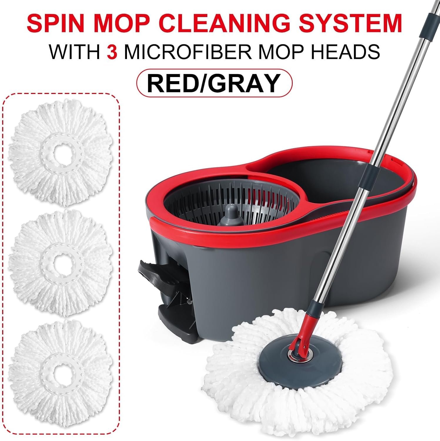 360° Spin Mop and Bucket Set Quick-Dry Technology,Mop and Bucket with Wringer Set for Home & Kitchen,Wet/Dry Floor Cleaning Kit with 4 Microfiber Mop Heads & Adjustable Handle - Image 3