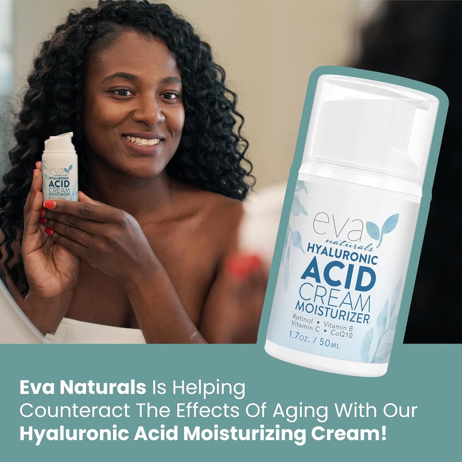 Eva Naturals Hydrating Face Cream with Hyaluronic Acid - Anti-Aging, Wrinkle Face Moisturizer for Women and Men, With Aloe Vera & Retinol For Face - Firming Day & Night Cream (1.7 Fl Oz) - Image 6