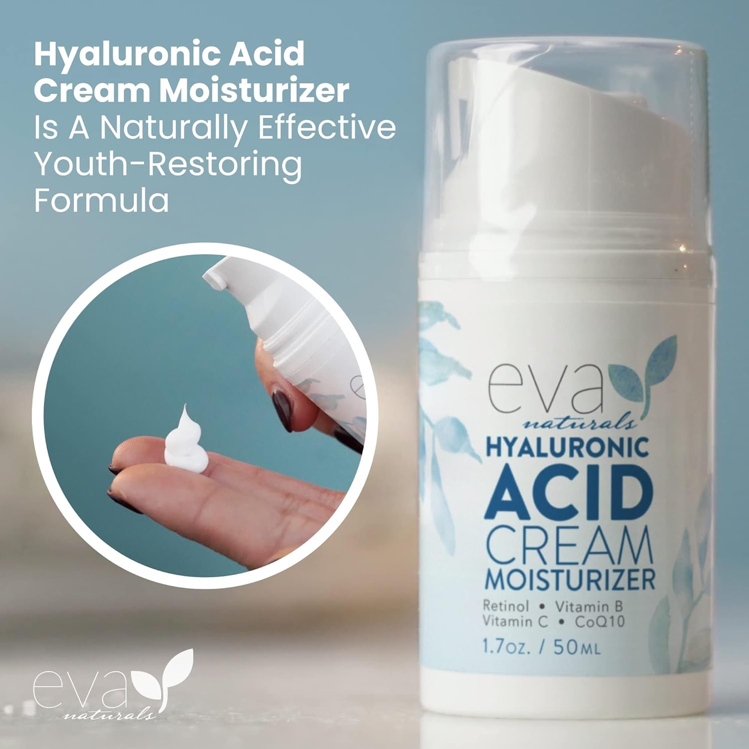 Eva Naturals Hydrating Face Cream with Hyaluronic Acid - Anti-Aging, Wrinkle Face Moisturizer for Women and Men, With Aloe Vera & Retinol For Face - Firming Day & Night Cream (1.7 Fl Oz) - Image 9