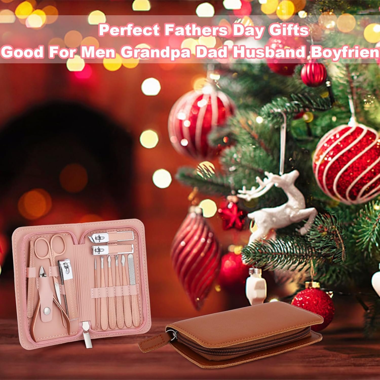 Manicure Set-Stainless Steel Nail Care Kit-12 in 1 Professional Ingrown Toenail Clipper Grooming Tool-Pedicure Kit & Toe Nail Cutter-Men Gifts for Grandpa Dad Husband on Fathers Day(Brown) - Image 3