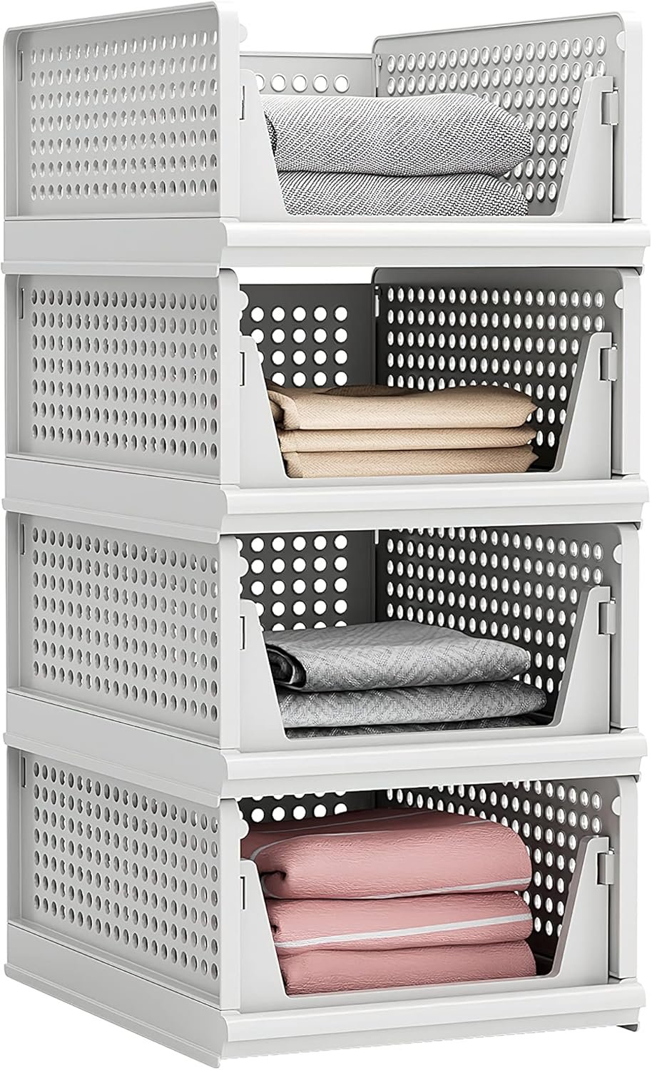 Stackable Plastic Storage Basket Closet Organizer Bin Foldable Clothes Organizer Storage Drawer Shelf Container for Living Room Bathroom Kitchen Office Laundry Room - Image 9