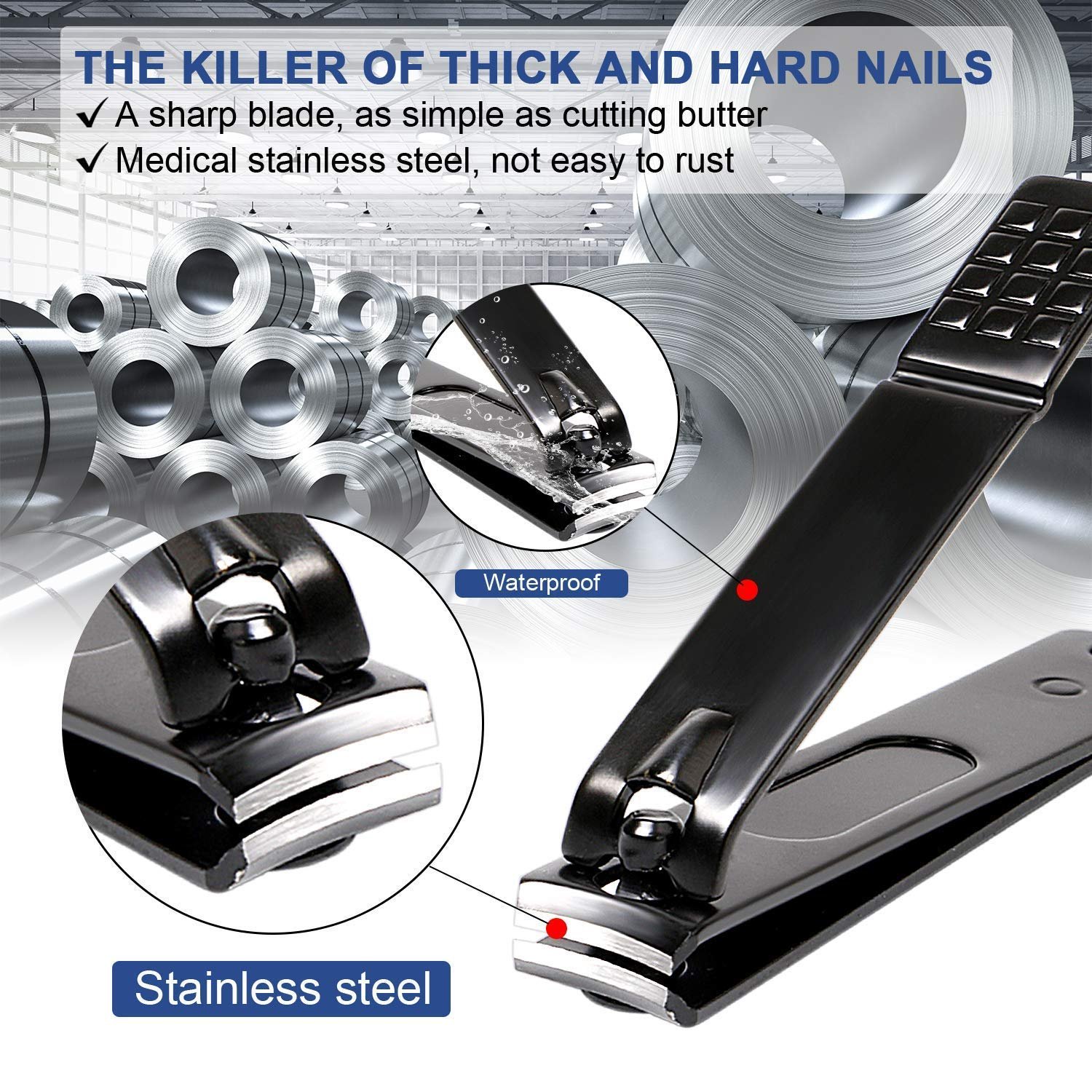 Manicure Kit Nail Clippers Set Stainless Steel Professional Pedicure Black 8 in 1 Grooming Nail Scissors Cutter Ear Pick Tweezers Scissors Eyebrow Nail file ... for Man&Women gift (black/red_8in1) - Image 4