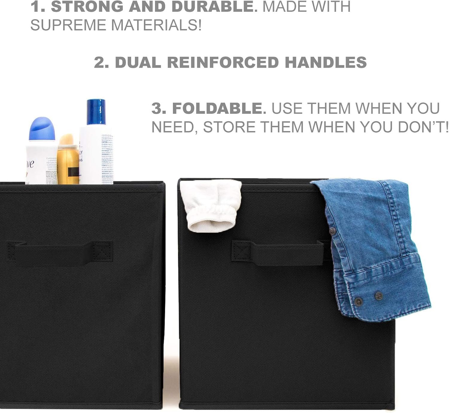Pomatree Storage Cubes - 11 inch Cube Storage Bins (9 Pack) | Foldable Cubby Organizer Bin for Closet, Clothes and Toys | 2 Reinforced Handles | Fabric Basket Bin (Black) - Image 5