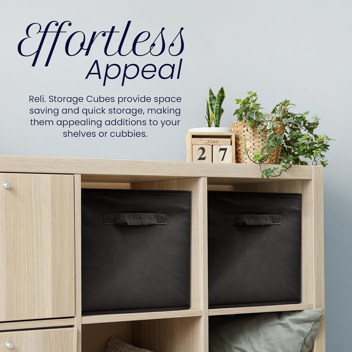 Reli. 11 Inch Cube Storage Bins (8 Pack) | Cube Organizer Bins | 11x11 Fabric Storage Boxes | Collapsible, Foldable Fabric Cubby Box (Square) | Kids Room Organization (Black) - Image 4