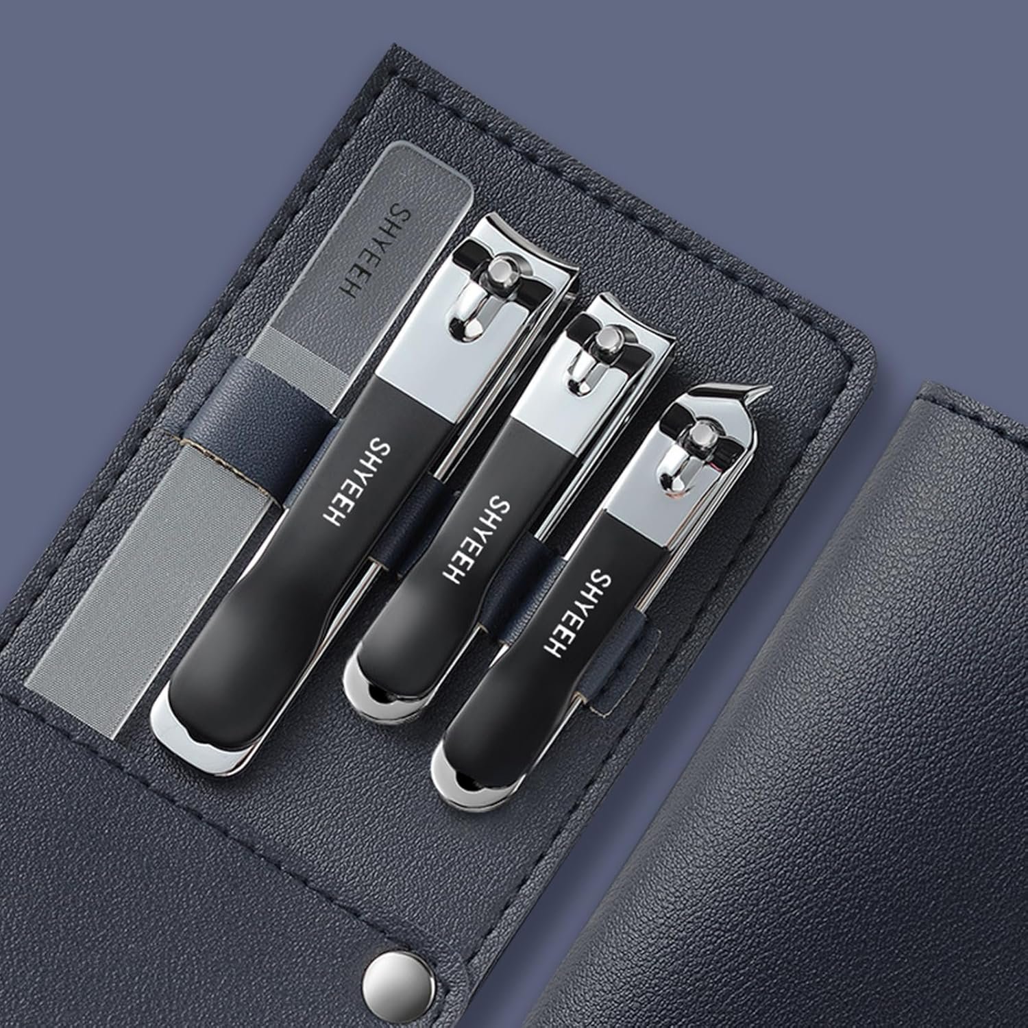 Manicure Set, Nail Clippers Set, High-Carbon Steel Nail Care Kit, 4in1 Portable Manicure and Pedicure Kit, Travel Mini Nail Kit with Leather Bag, Nail Grooming Kit for Men Women(Black) - Image 2