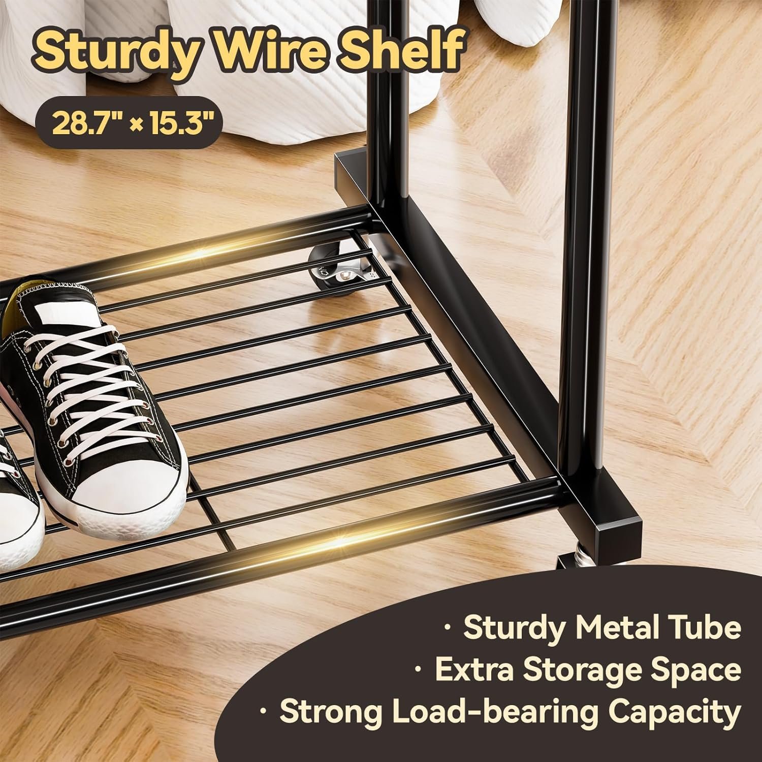 Heavy Duty 50 Inches Garment Rack with Wheels, Roling Clothing Rack with Shelf for Hanging Clothes, Adjustable Metal Frame, 2 Casters with Brakes, Black - Image 4