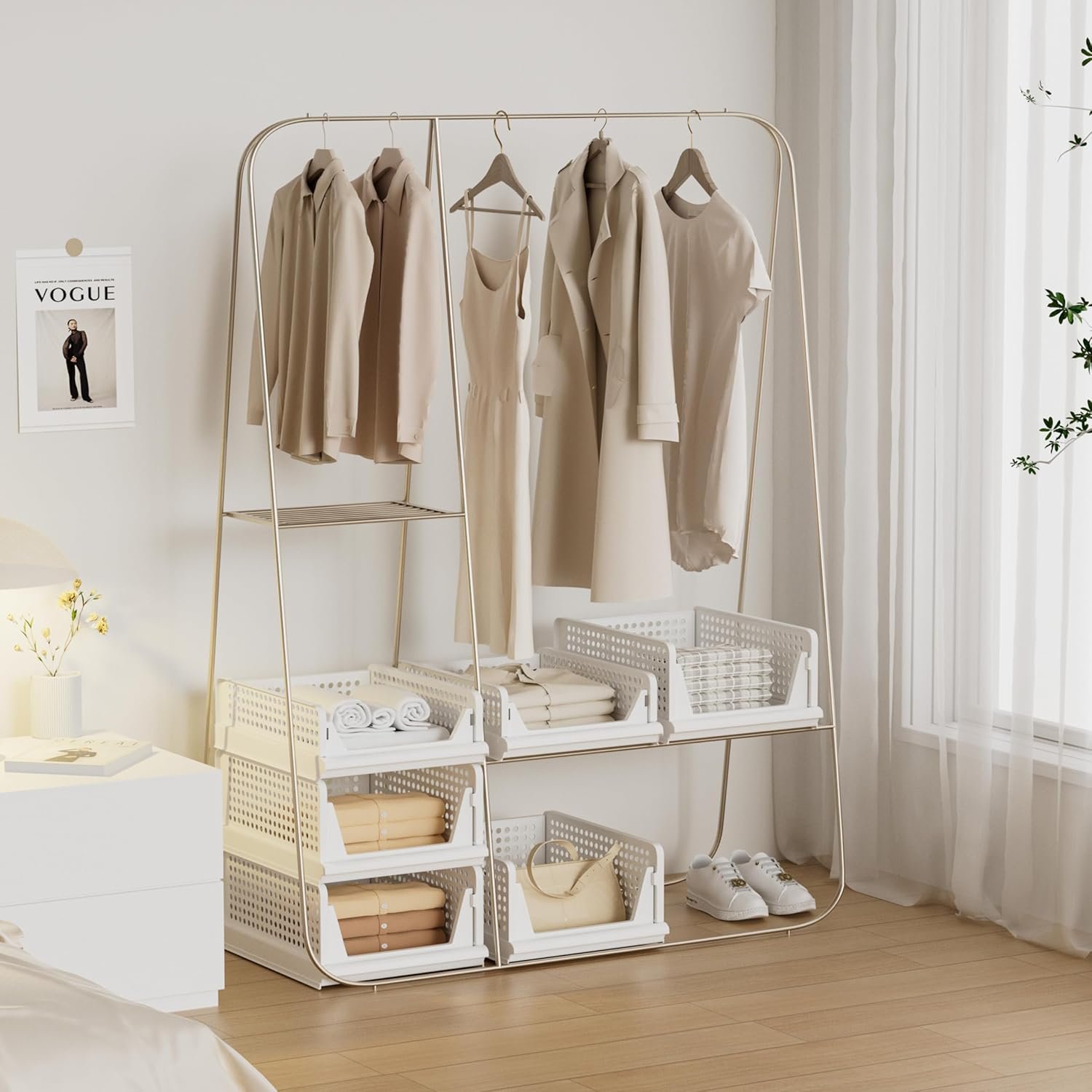 Stackable Plastic Storage Basket Closet Organizer Bin Foldable Clothes Organizer Storage Drawer Shelf Container for Living Room Bathroom Kitchen Office Laundry Room - Image 8