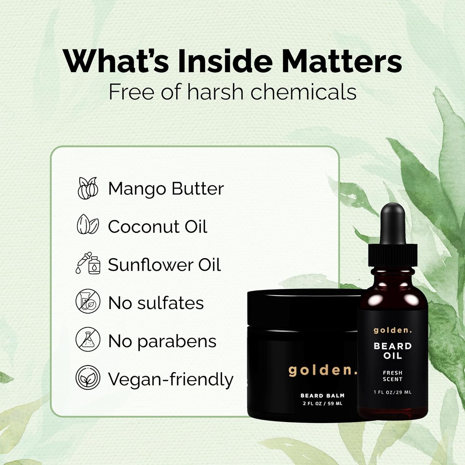 Golden Grooming Beard Oil & Balm Bundle for Men | Natural Growth Kit with Shea Butter | 2-Sets of 2oz Balm & 1oz Oil | Fresh Scent - Image 6