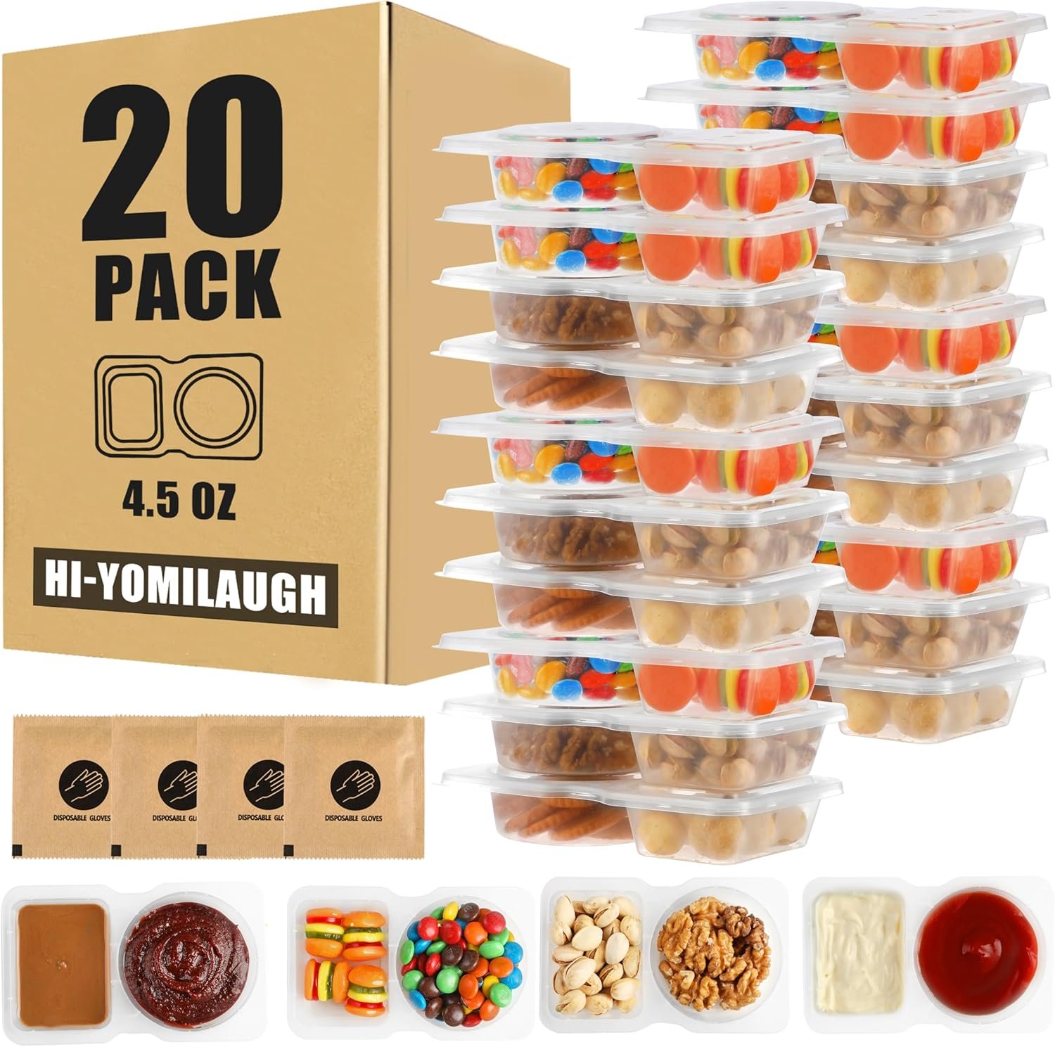 20 Sets Reusable Snack Containers with Lids, BPA-Free Double Compartment Condiment Storage, Leakproof Dipping Cups for Meal Prep, Portion Control, Travel & Outdoor Use (20) - Image 2