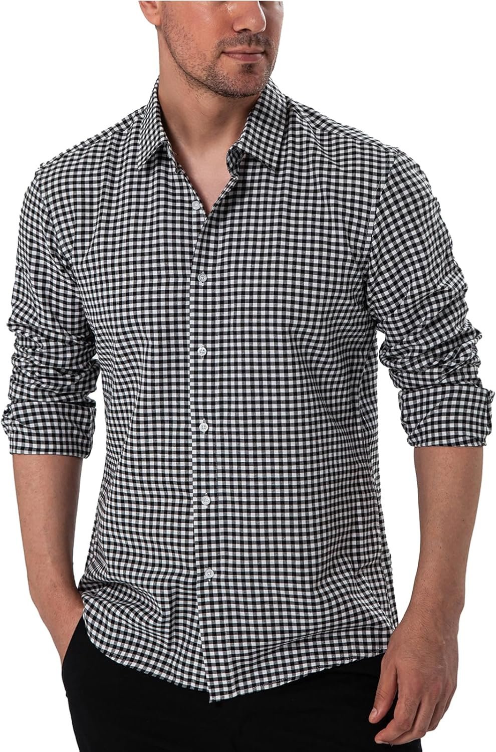 Manwan walk Men's Plaid Button Down Shirts Regular Fit Long Sleeve Casual Business Shirts - Image 2