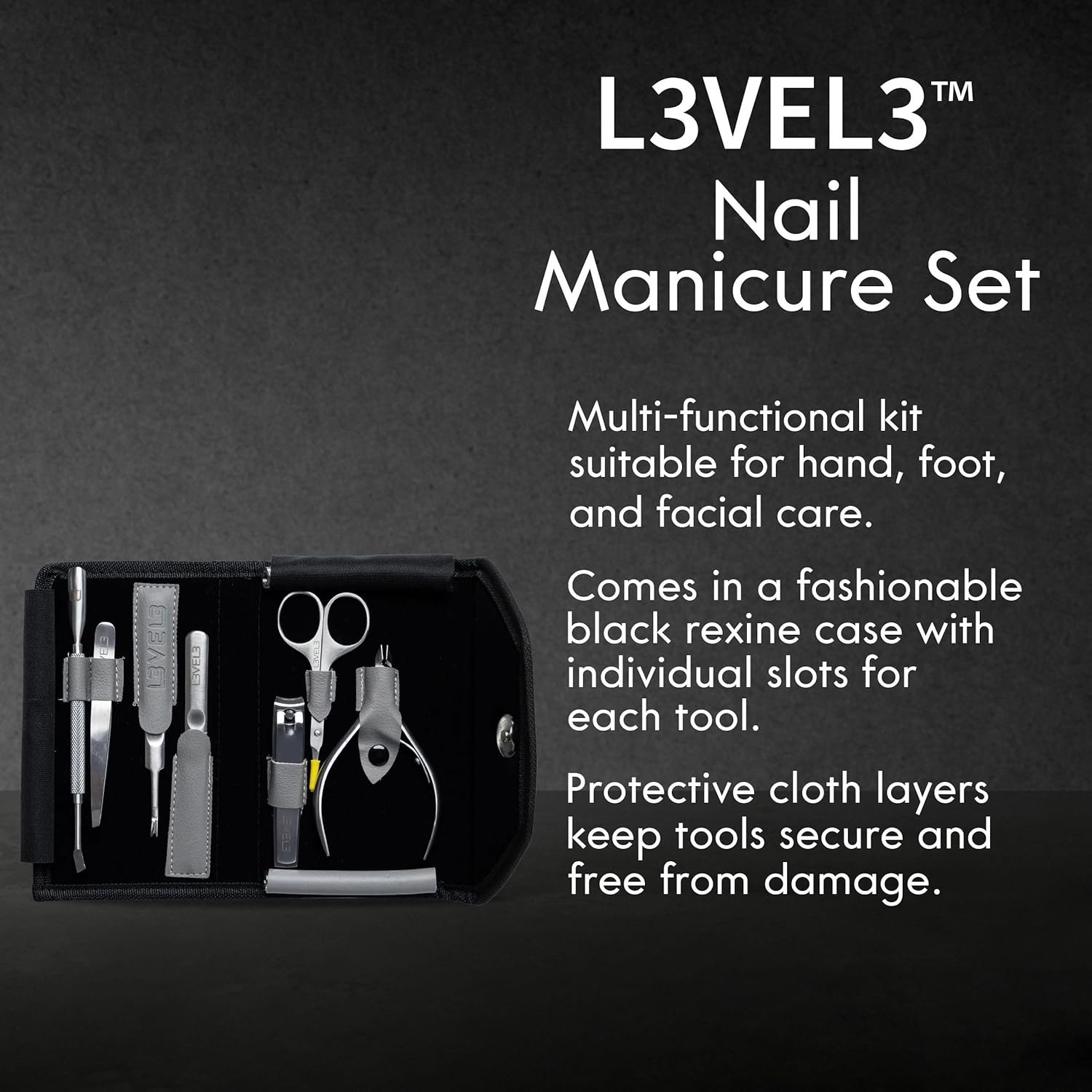 L3 - Level 3 Nail Manicure Set 7 Pcs - Multi Functional Nail Kit in a Carrying Case - Image 3