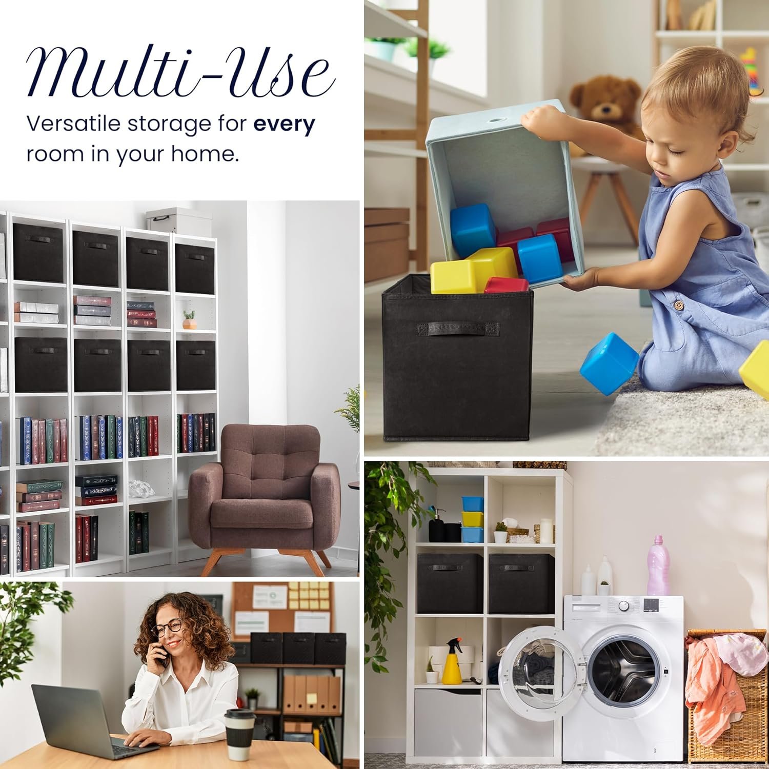 Reli. 11 Inch Cube Storage Bins (8 Pack) | Cube Organizer Bins | 11x11 Fabric Storage Boxes | Collapsible, Foldable Fabric Cubby Box (Square) | Kids Room Organization (Black) - Image 7